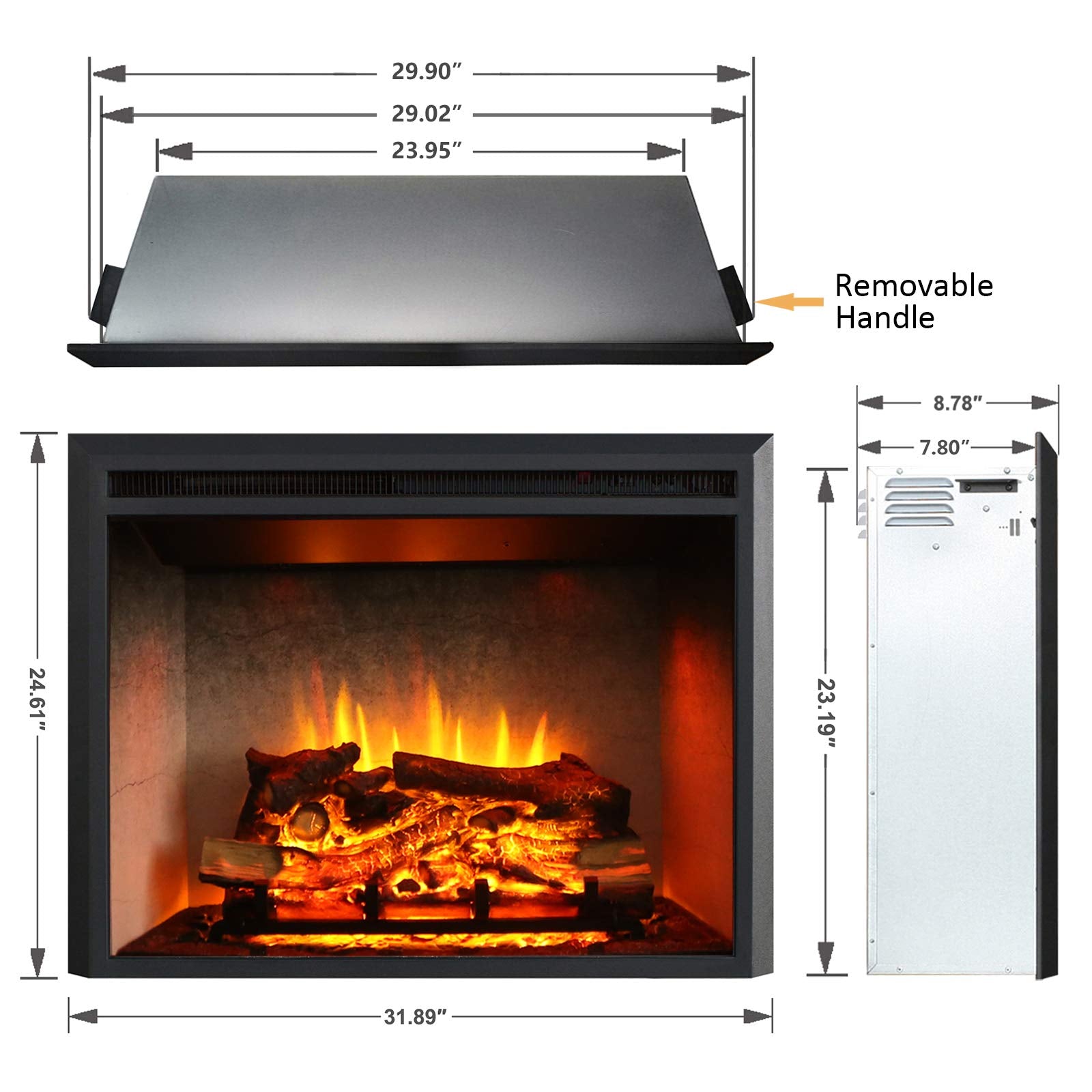 Richflame 30 Inches, Edward Electric Fireplace Insert With Fire Crackling Sound, Weathered Concrete Interior, Remote Control, 75