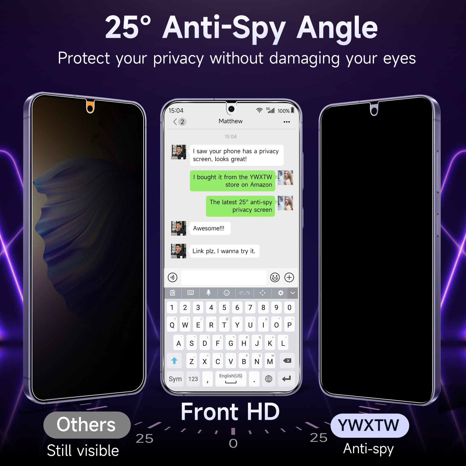 Ywxtw Ez Unlock For Samsung Galaxy S24 Plus Privacy Screen Protector, [0.1S Ultrasonic Fingerprint Support] [Not Glass] 25 Anti