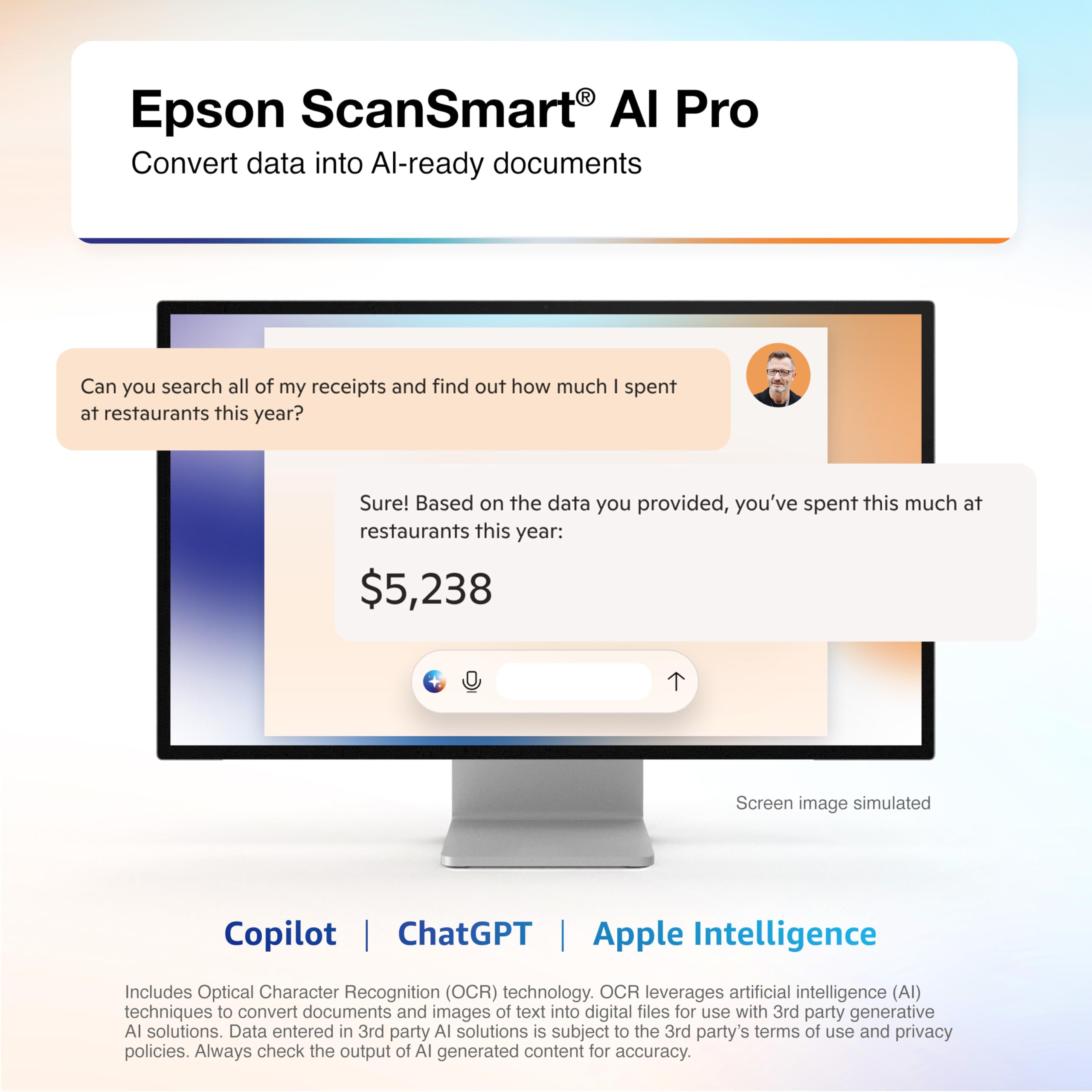 Epson Rapidreceipt Rr 600W Wireless Desktop Color 2 Sided Receipt & Document Scanner With Scansmart Ai Pro Receipt Management &