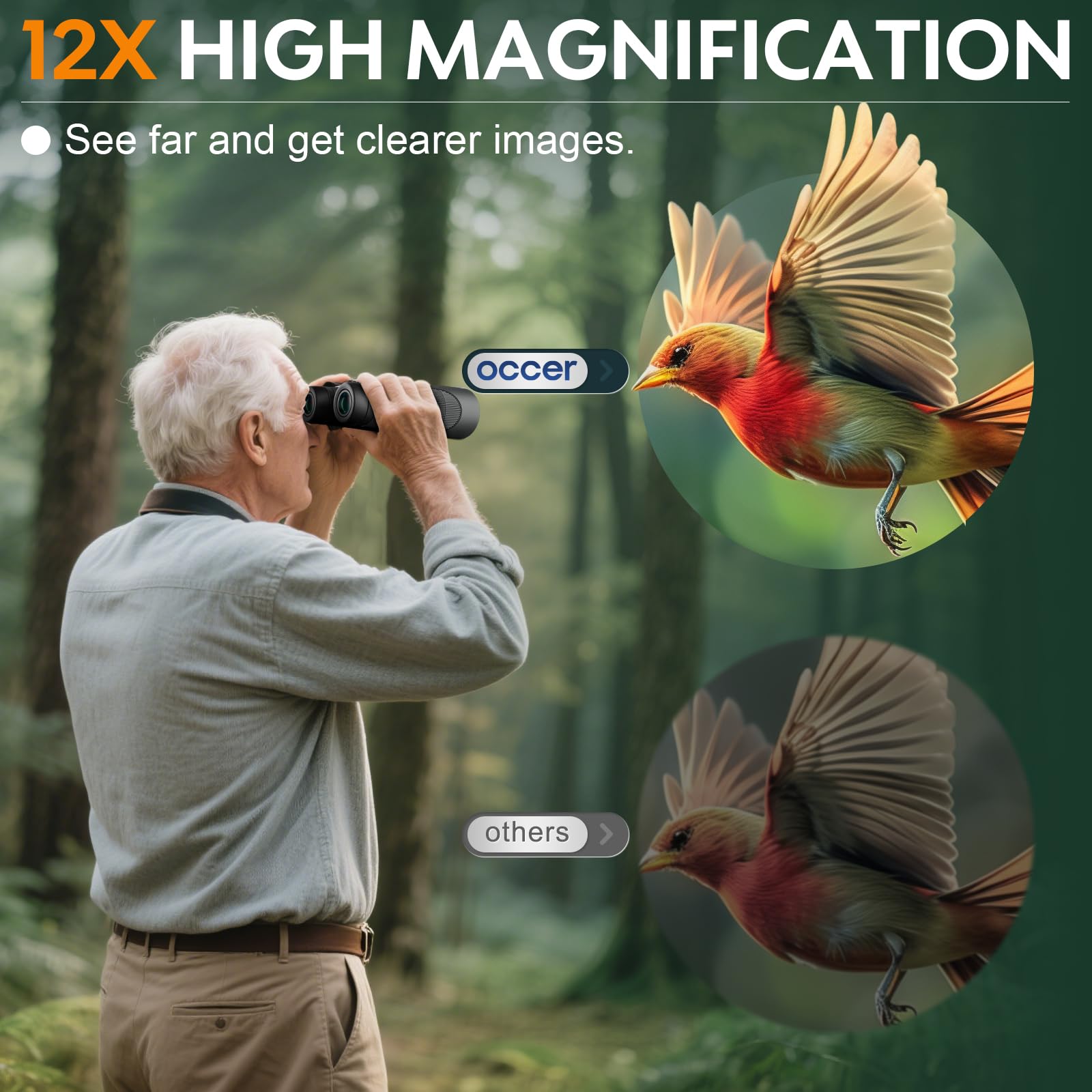 Occer 12X50 Binoculars For Adults High Powered - Hd Bird Watching Binocular For Hunting With Clear Vision - Easy Focus Binocular