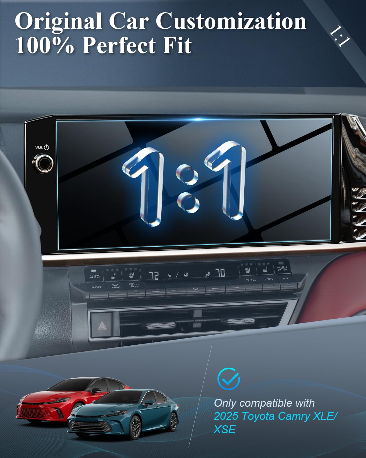 Bibibo Compatible With 2025 Toyota Camry Screen Protector 2025 Toyota Camry Xle/Xse 12.3' Tempered Glass Protective Film [Anti Glare& Scratch Ultra Clear] 2025 Toyota Camry Accessories 2025 Camry