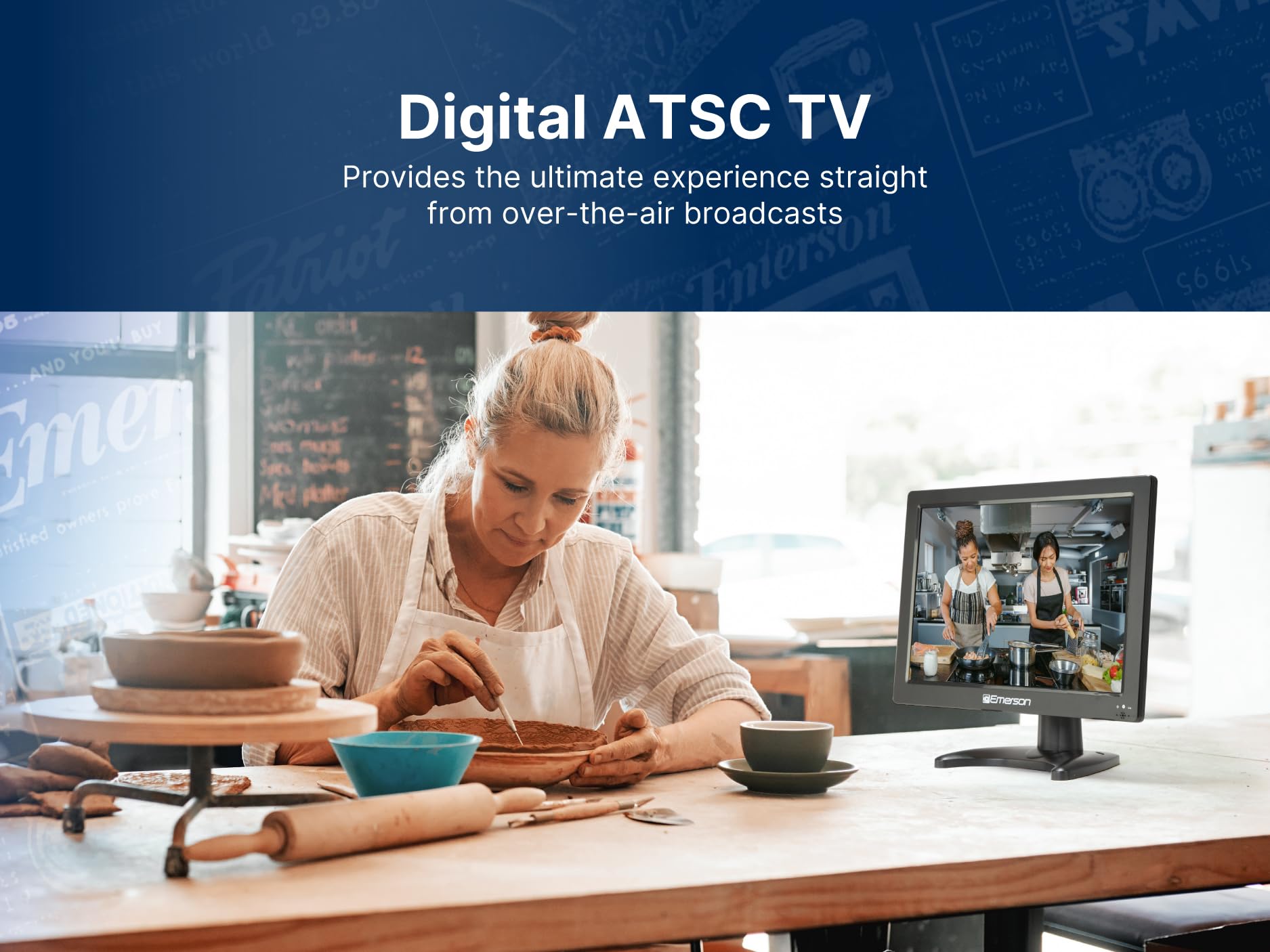 Emerson Et-1300 13.3 Portable Digital Tv With Built-In Rechargeable Battery, Dc Car Adapter, Hdmi, Usb, And Av Inputs, Crystal-C