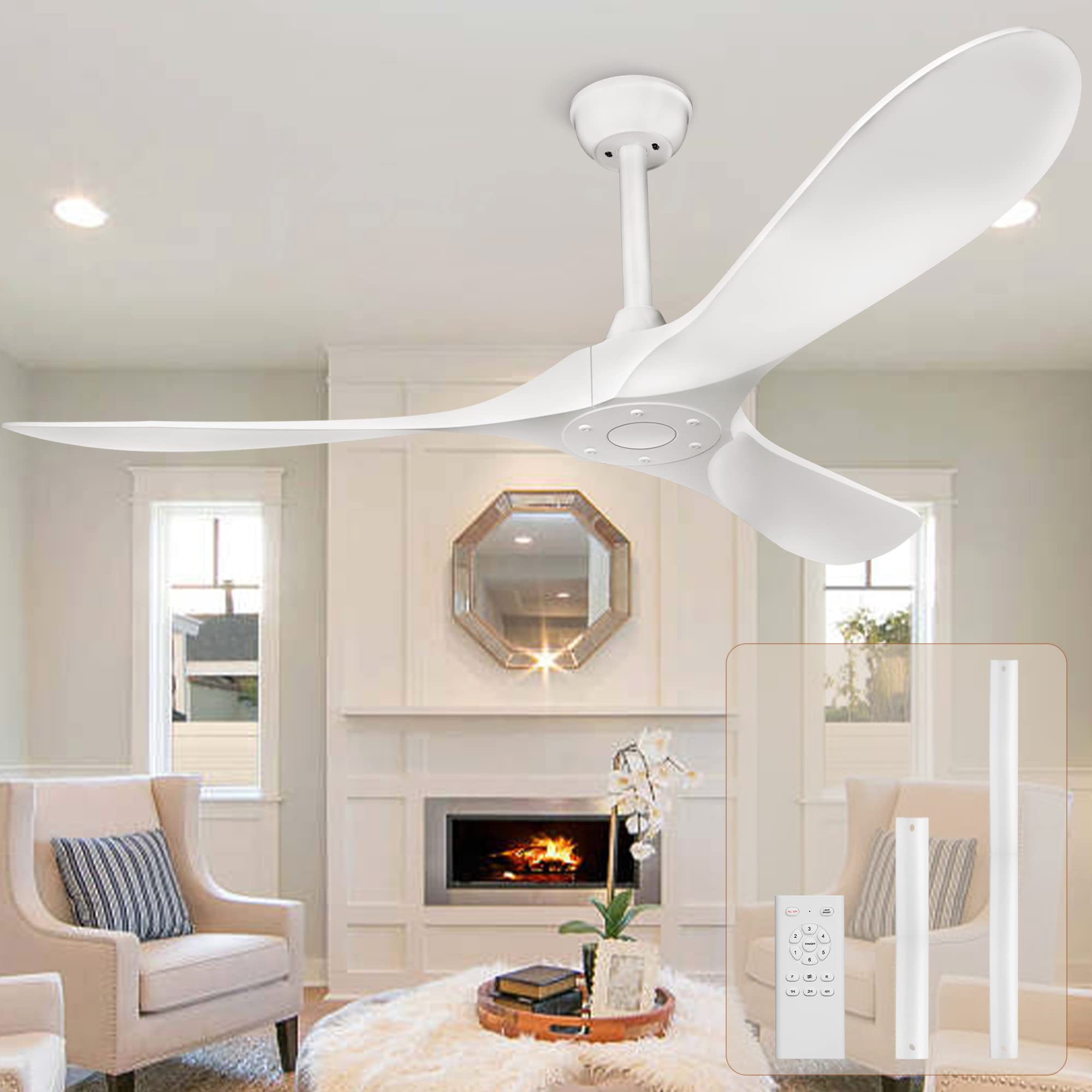 KASASS Ceiling Fan with Remote Control, Ceiling Fan 52 Inch, 6 Speed 3 Blades Reversible Motor Modern Ceiling Fan without Light 