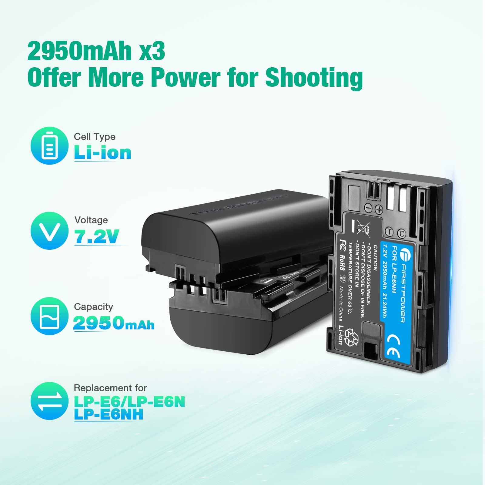 Firstpower Lp E6Nh Battery 3 Pack And Triple Slot Charger Compatible With Canon Eos R R5 R6 R7 60D 70D 80D 90D 5D Mark Ii Iii Iv