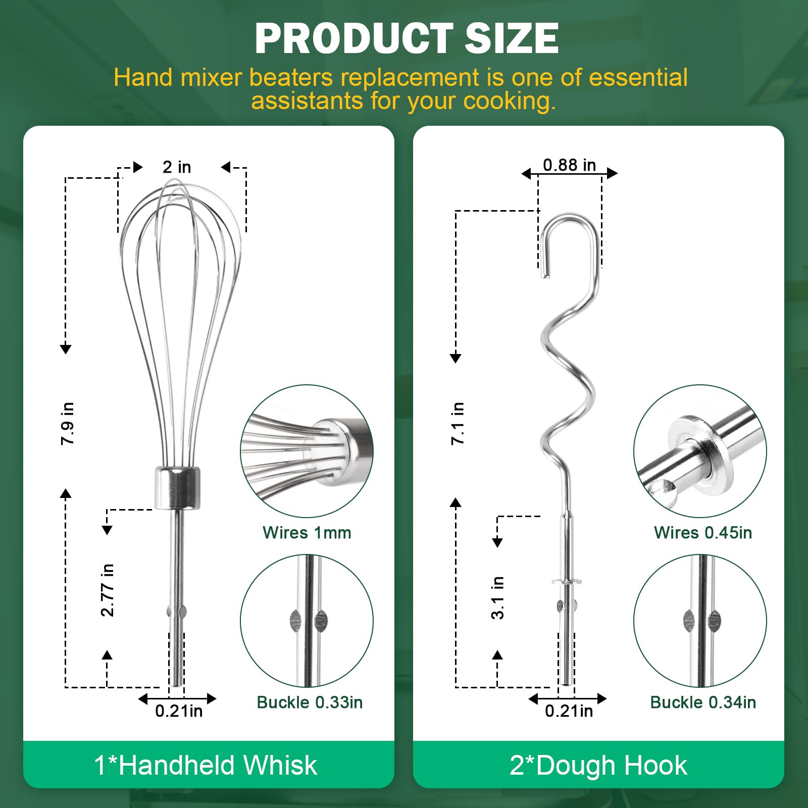 Hand Mixer Beaters Blender For Kitchenaid & Hand Mixer Dough Hooks For Kitchenaid Hand Mixers Whisk Attachment Khmpw Stainless S