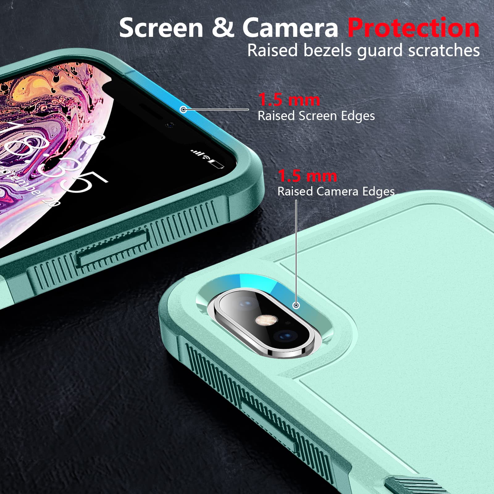 Spidercase For Iphone Xs Max Case, [10 Ft Military Grade Drop Protection] [2 Pcs Tempered Glass Screen Protector] Shockproof Air
