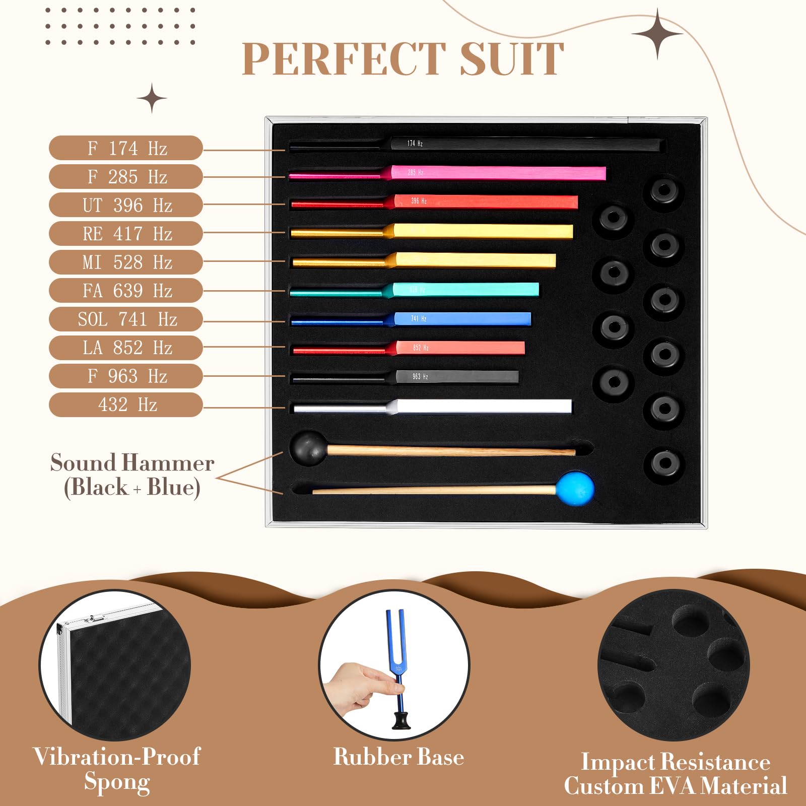 Fiada Tuning Fork Set Chakra Tuning Fork Multiple Hz Tuning Forks For Healing With Aluminum Box, Tuning Fork Hammer And Cleaning