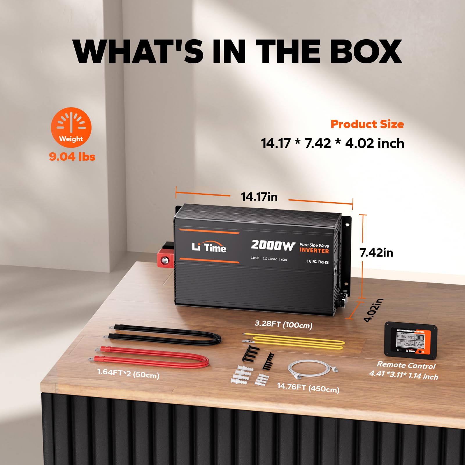 Litime 2000W Pure Sine Wave Inverter 12V Dc To 120V Ac Converter With Remote Control, Surge 4000W, Built-In 4 Ac Outlets, Usb Po