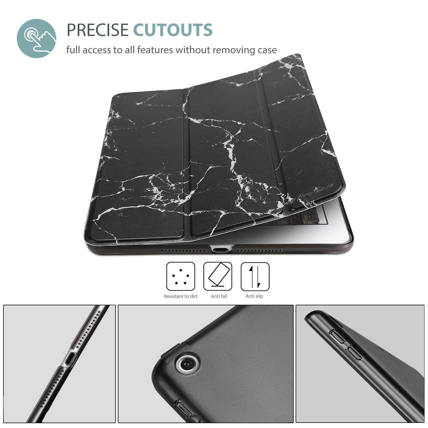 Procase Smart Case For Ipad 9.7 Inch Ipad 6Th/5Th Generation Case 2018 2017(Model: A1893 A1954 A1822 A1823), Ultra Slim Lightweight Stand Case With Translucent Frosted Back Smart Cover  Blackmarble