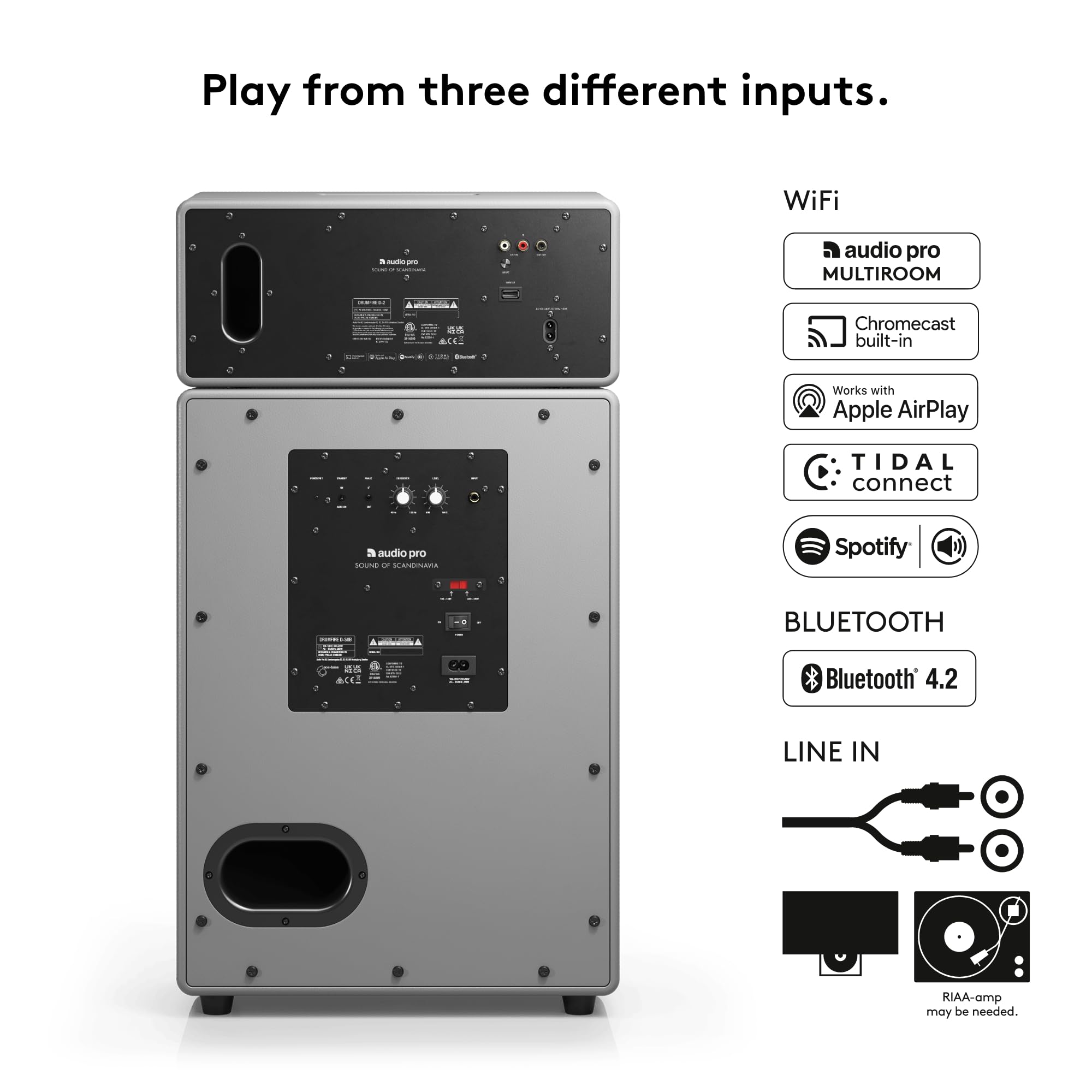 Audio Pro Drumfire Mkii Wireless Speaker | High Fidelity, Multiroom Bluetooth Speaker W/Rca & Wifi Input (2.4 & 5Ghz) | Built In