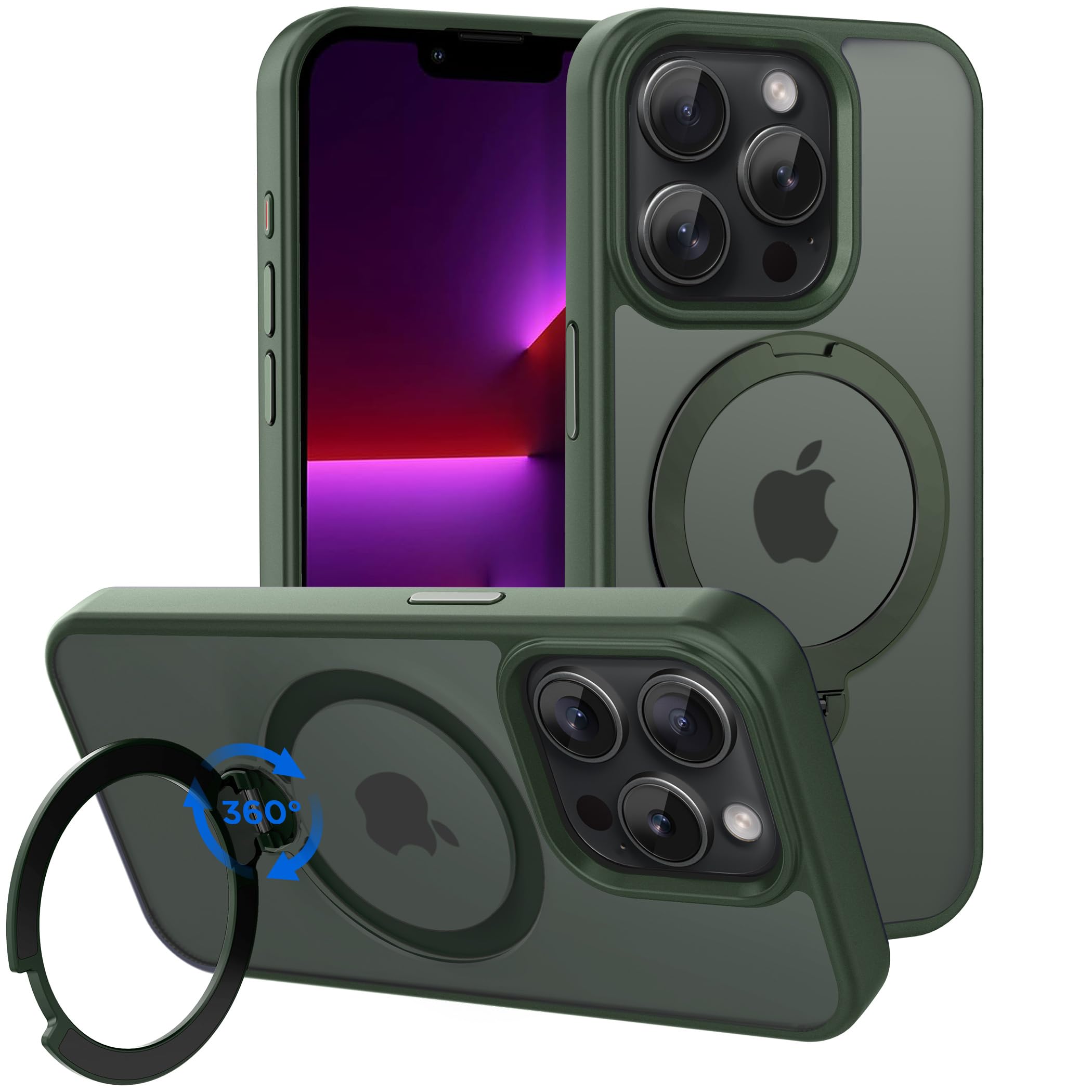 Cacoe Magnetic Case For Iphone 13 Pro 6.1 Inch With 360 Rotatable Ring Stand, Compatible With Magsafe Car Phone Mount, Cases Cov