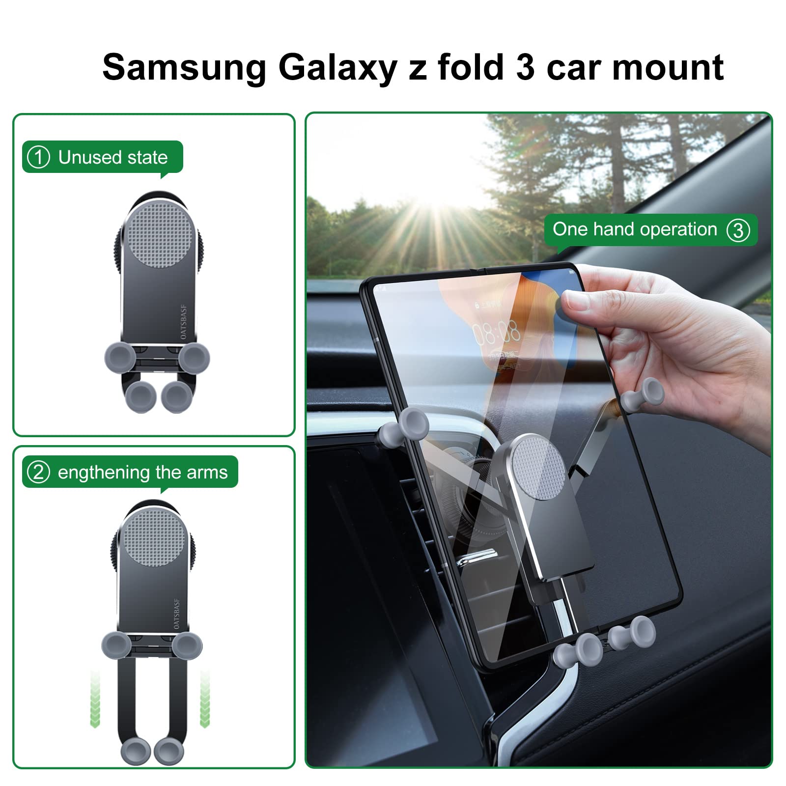 Xuenair Z Fold 5 Car Mount,Universal Z Fold Car Mount [Without Case], Aluminum Fold 5 Car Vent Mount,Samsung Z Fold 3 Car Mount For Galaxy Z Fold 5 4 3 2 S23 22 Pixel Fold Iphone