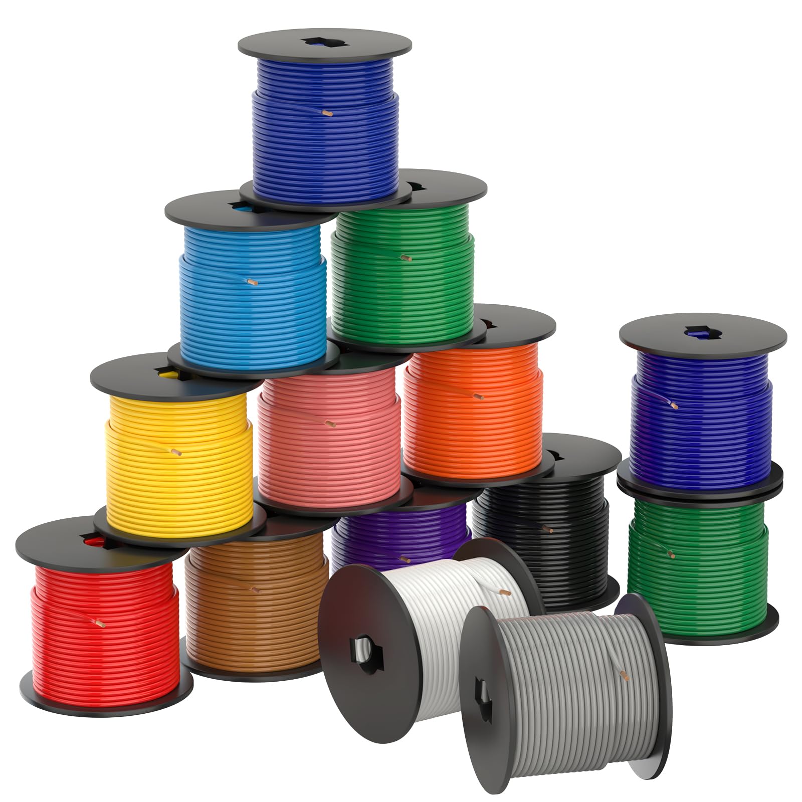 Suzco 14 Rolls 100Ft Automotive Primary Wire Spools Single Conductos Standards 14 Gauge Sae J1128, M1L56A & Ms3450 Cca Low Volta