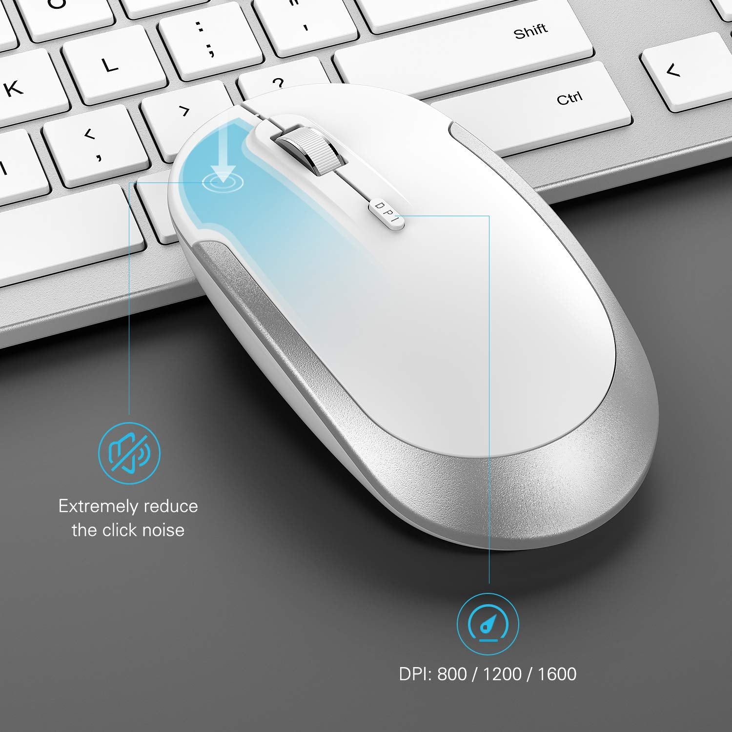 Wireless Keyboard And Mouse Combo   Full Size Slim Thin Wireless Keyboard Mouse With Numeric Keypad 2.4G Stable Connection Adjustable Dpi (White & Silver)