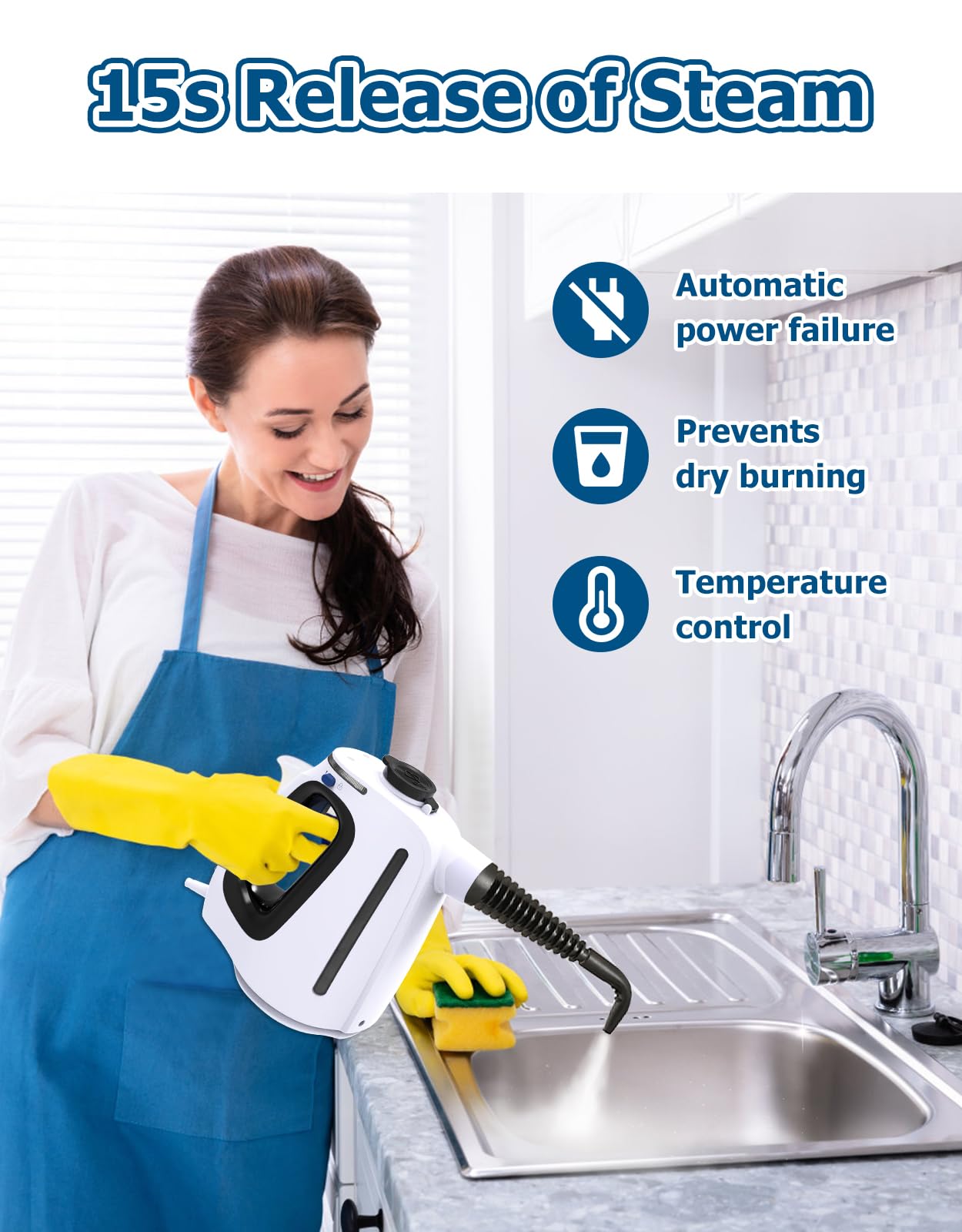 Eryxo Handheld Steam Cleaner, Upgraded Pressurized Steamer For Cleaning With 11 Accessories, 15 Seconds Fast Heating, High Tempe