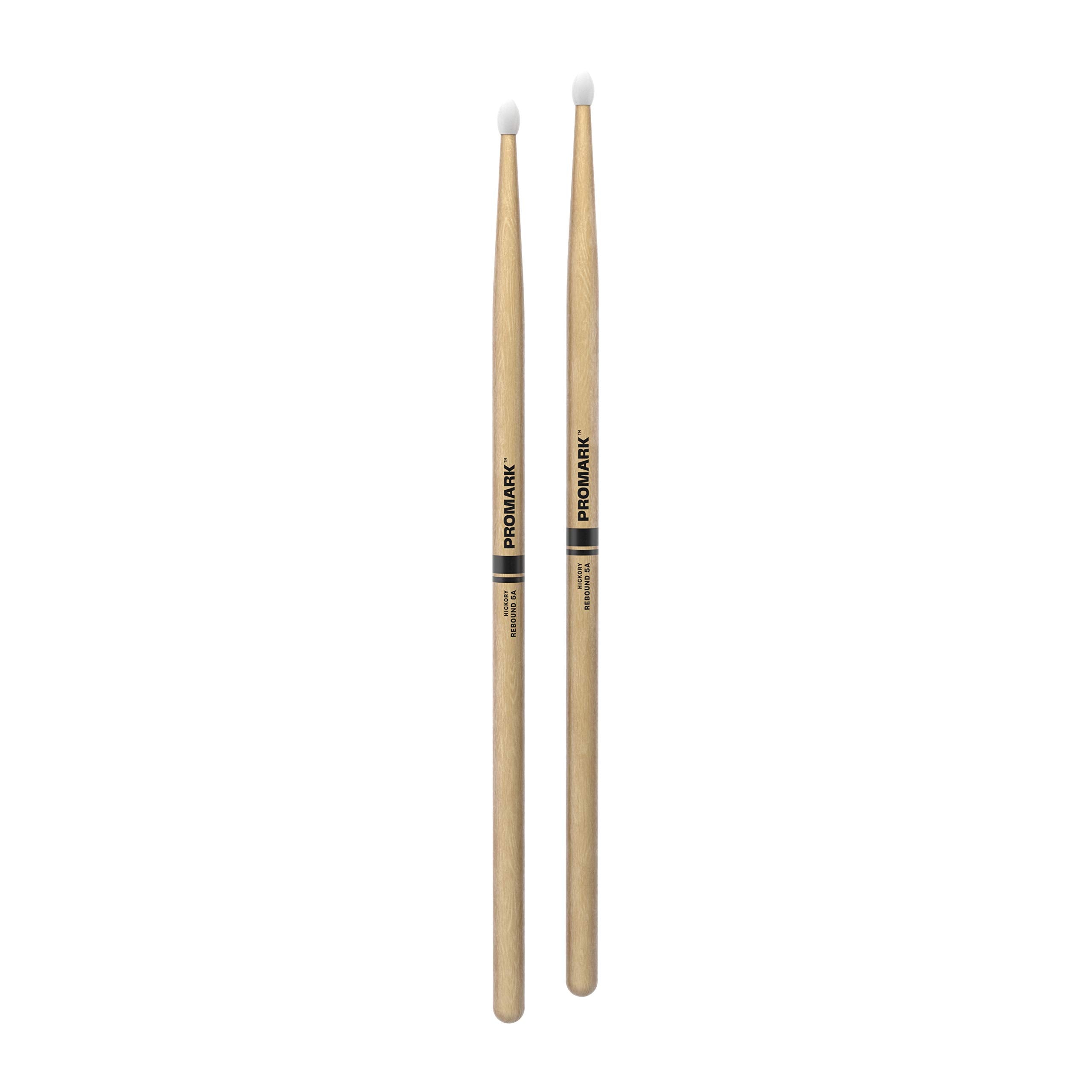 Promark Rebound 5A Hickory Drumsticks, Oval Nylon Tip, One Pair