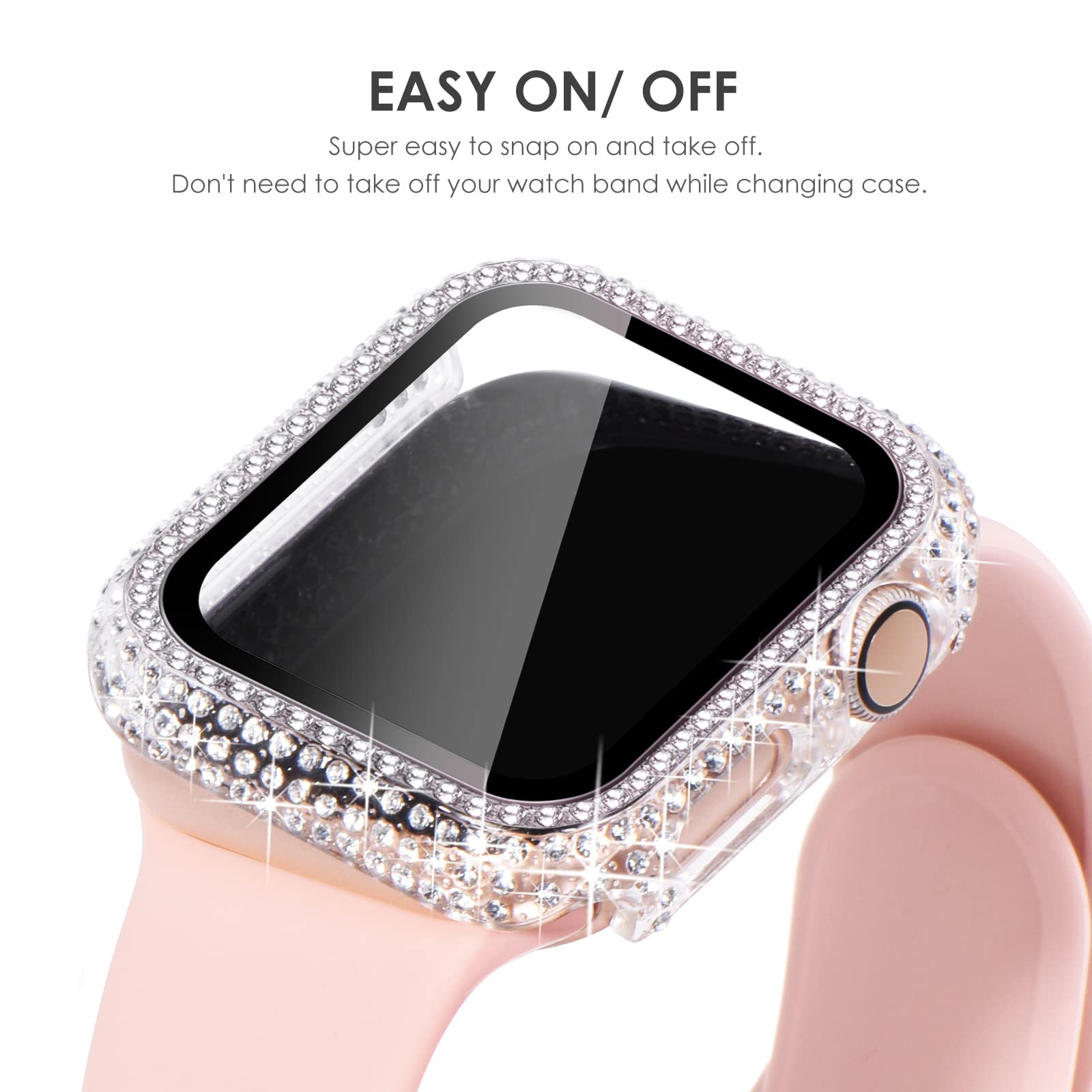 Newways 2 Pack Bling Cases With Screen Protector Compatible For Apple Watch 45Mm, Fully Paved Diamonds Protective Case For Iwatc