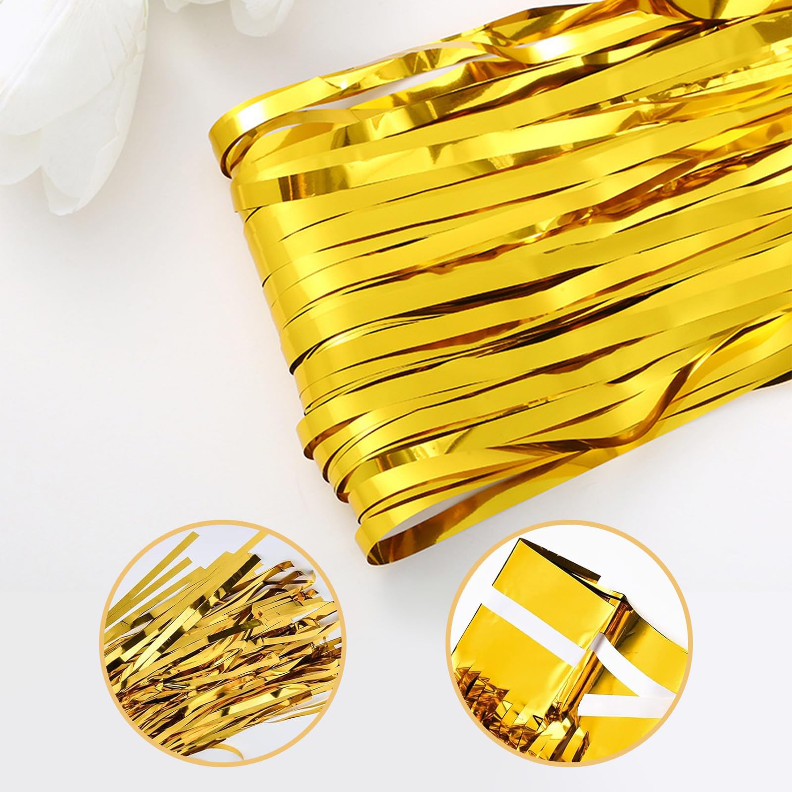 10 Pack Gold Foil Curtain Backdrop 3.2Ft X 9.8Ft Gold Metallic Tinsel Foil Fringe Curtains Streamer Photo Booth Backdrop For Bir