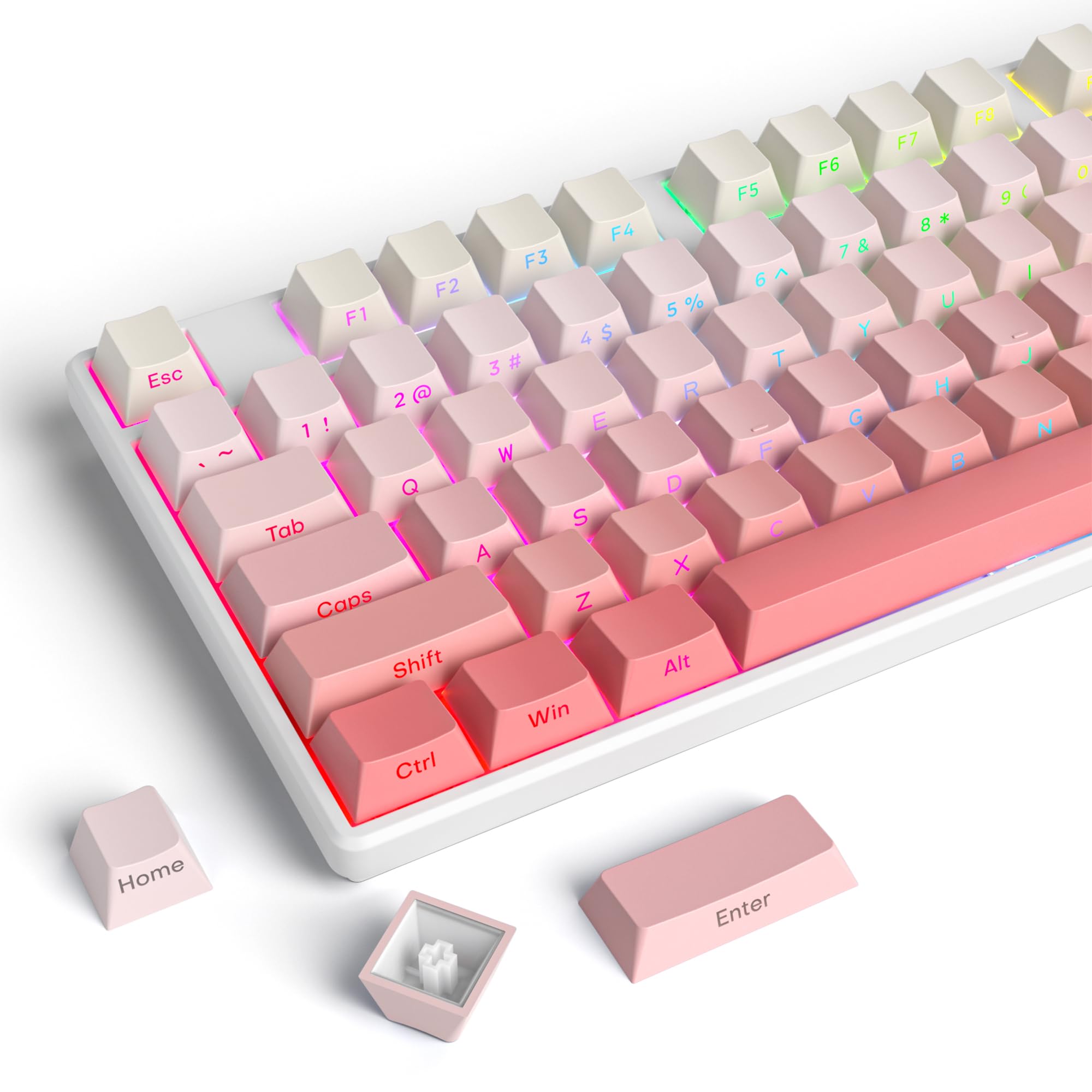 Guffercty Kred Cute Gradient Pbt Key Caps 135 Keys Custom Minimalist Side Printed Double Shot Keycaps With Cherry Profile For 61