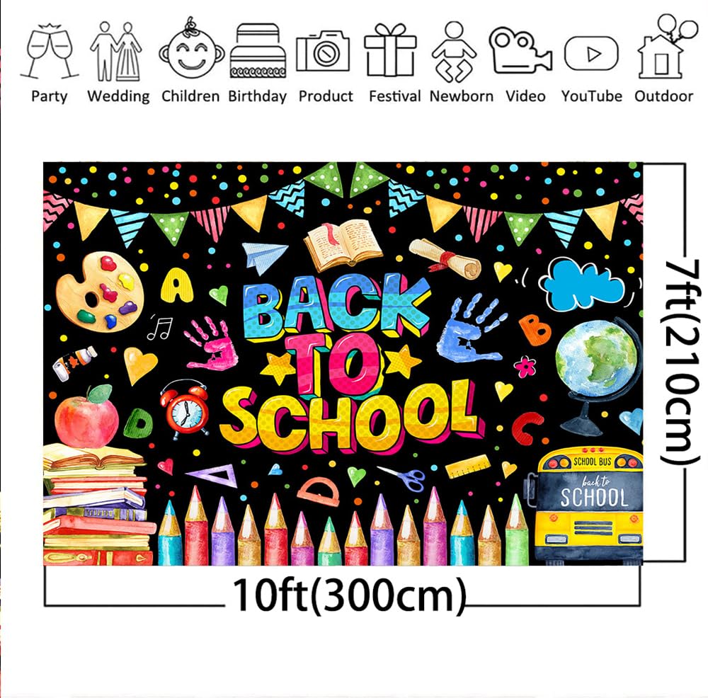Mocsicka Back To School Backdrop First Day Of School Banner Welcome Back To School Decorations For Classroom Chalkboard Classroom Banner Photo Studio Props (7X5Ft)