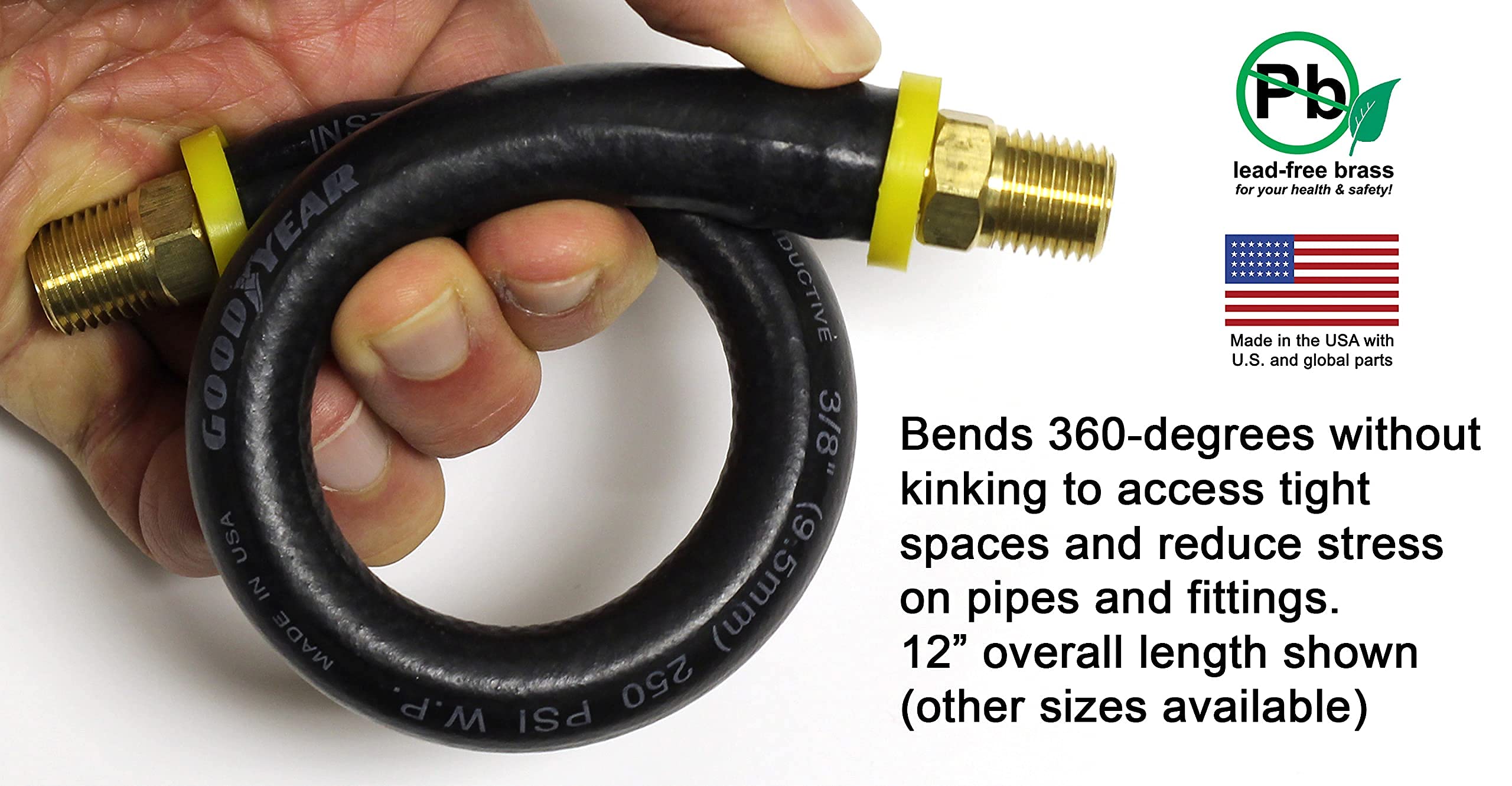 12 Inch Short Air Compressor Hose: 1/4'' Male Npt To 1/4'' Male Npt Hose For Compressed Air And Hydraulic Oil (Lead Free Brass)
