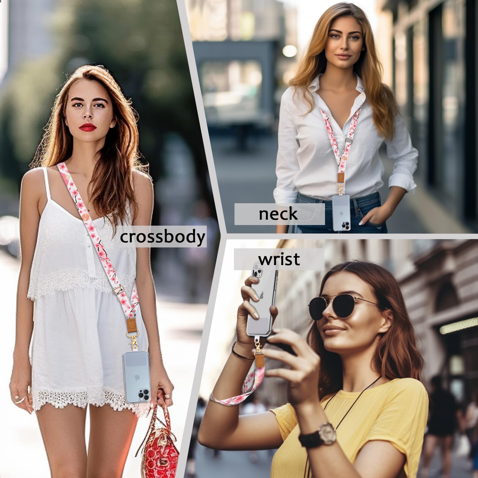 Yonlevres Cell Phone Lanyard Crossbody With Wrist Strap, Flower Phone Lanyards For Around The Neck Wristlet Adjustable Phone Str