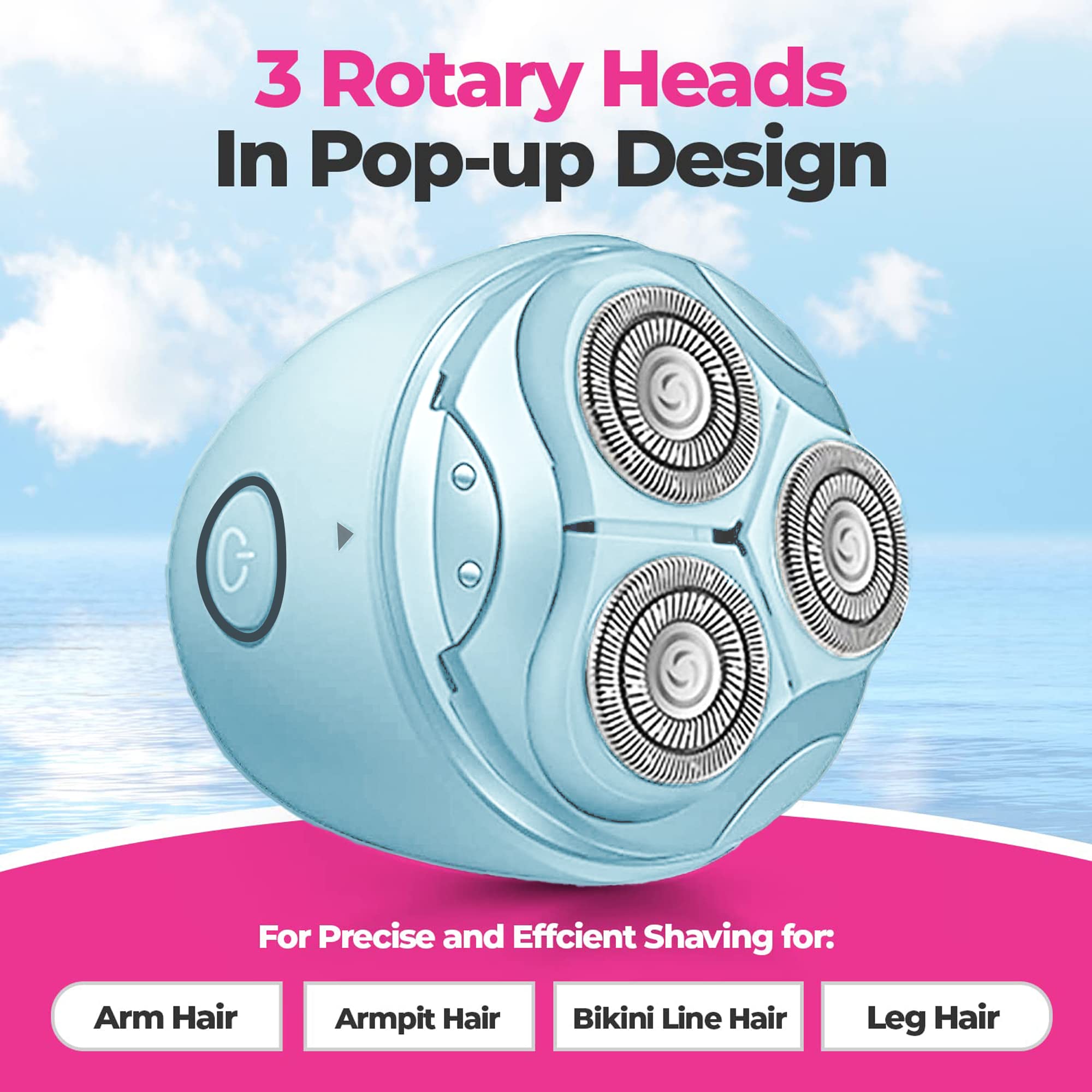 Pop Sonic Moon Shaver (Slate)   Face & Body Shavers For Men & Women   3 Floating Rotary Heads Face Shaver W/Removable Cap   Long