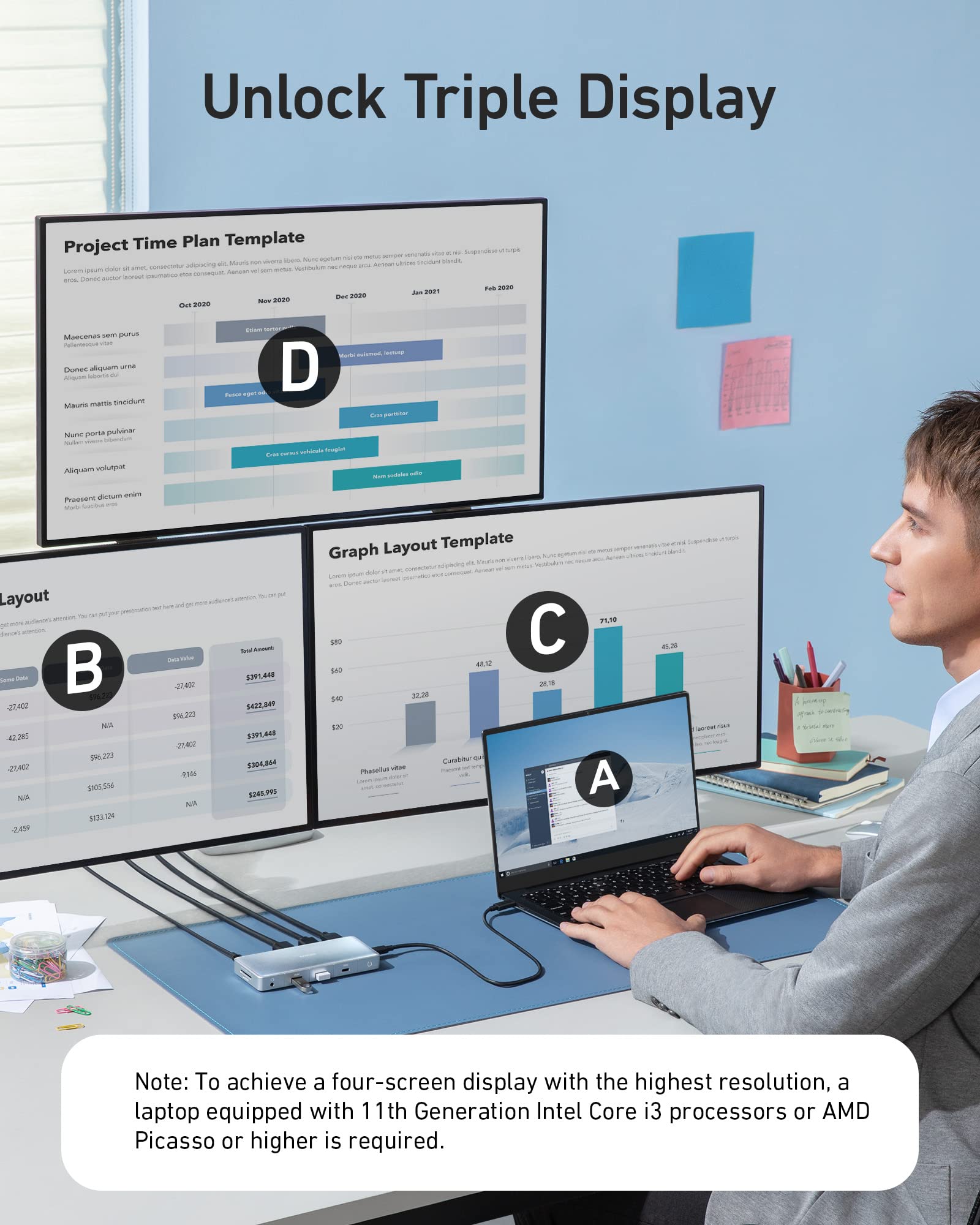 Anker 575 Usb C Hub (12 In 1, Dual Hdmi, Dp), Triple Display Docking Station, 10 Gbps Usb C And Usb A Data Ports, 4K Hdmi And Di