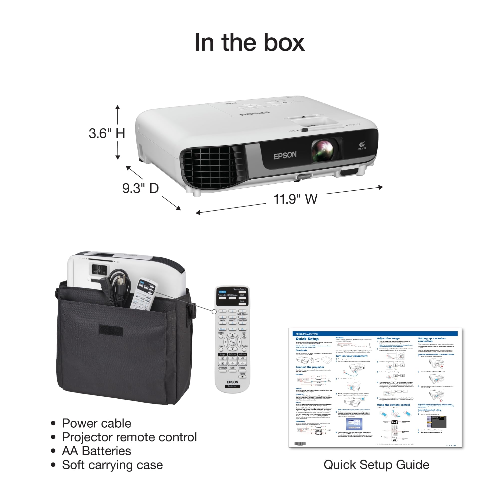 Epson Pro EX7280 WXGA Projector, 4000 Lumens, 16,000:1 Contrast Ratio, HDMI, White