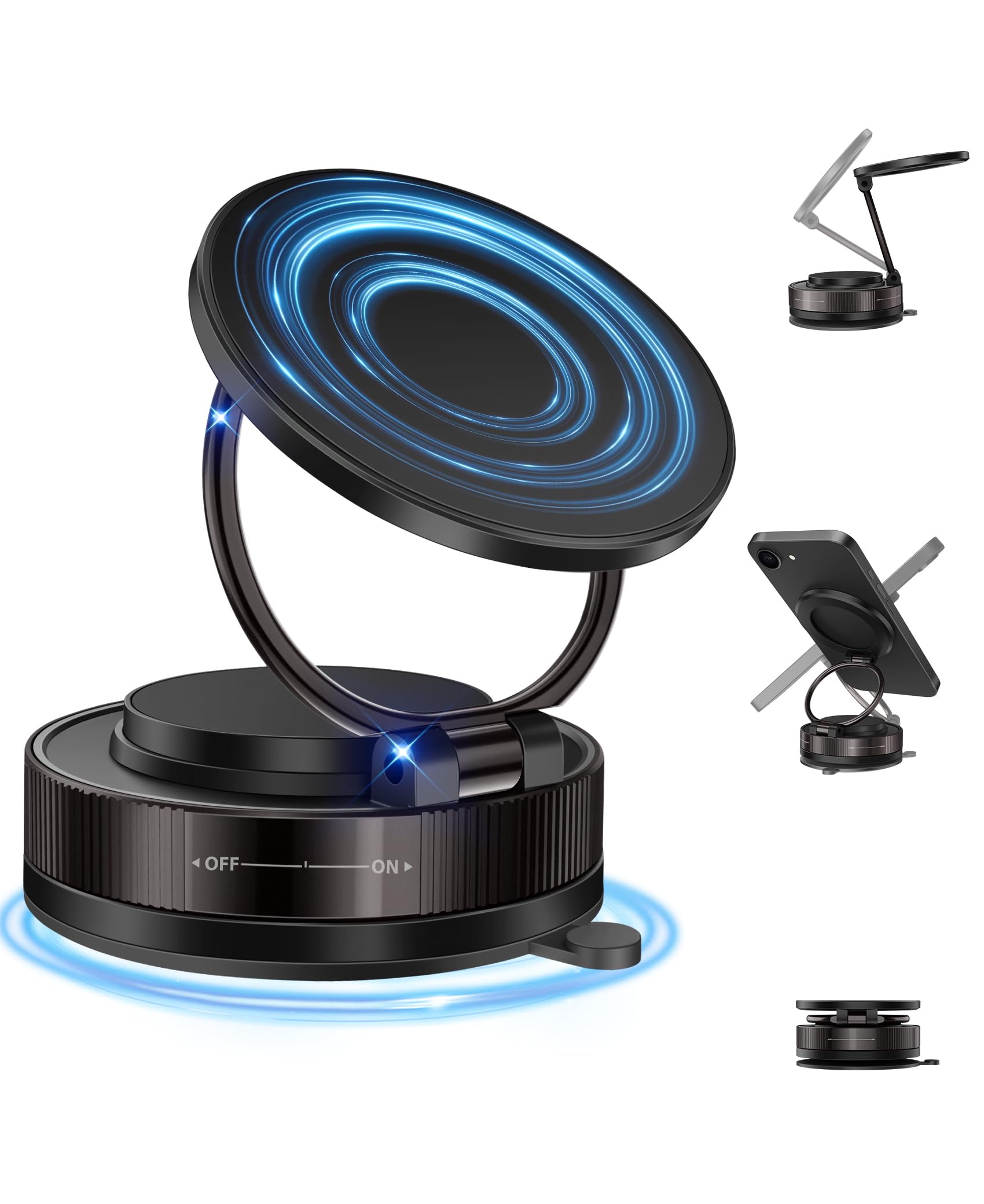 Jiunai Car Phone Holder For Mag Safe Suction Cup Mount Strong Magnets Fold Rotate Spin Magnetic Phone Holder Stand Hands Free Tr