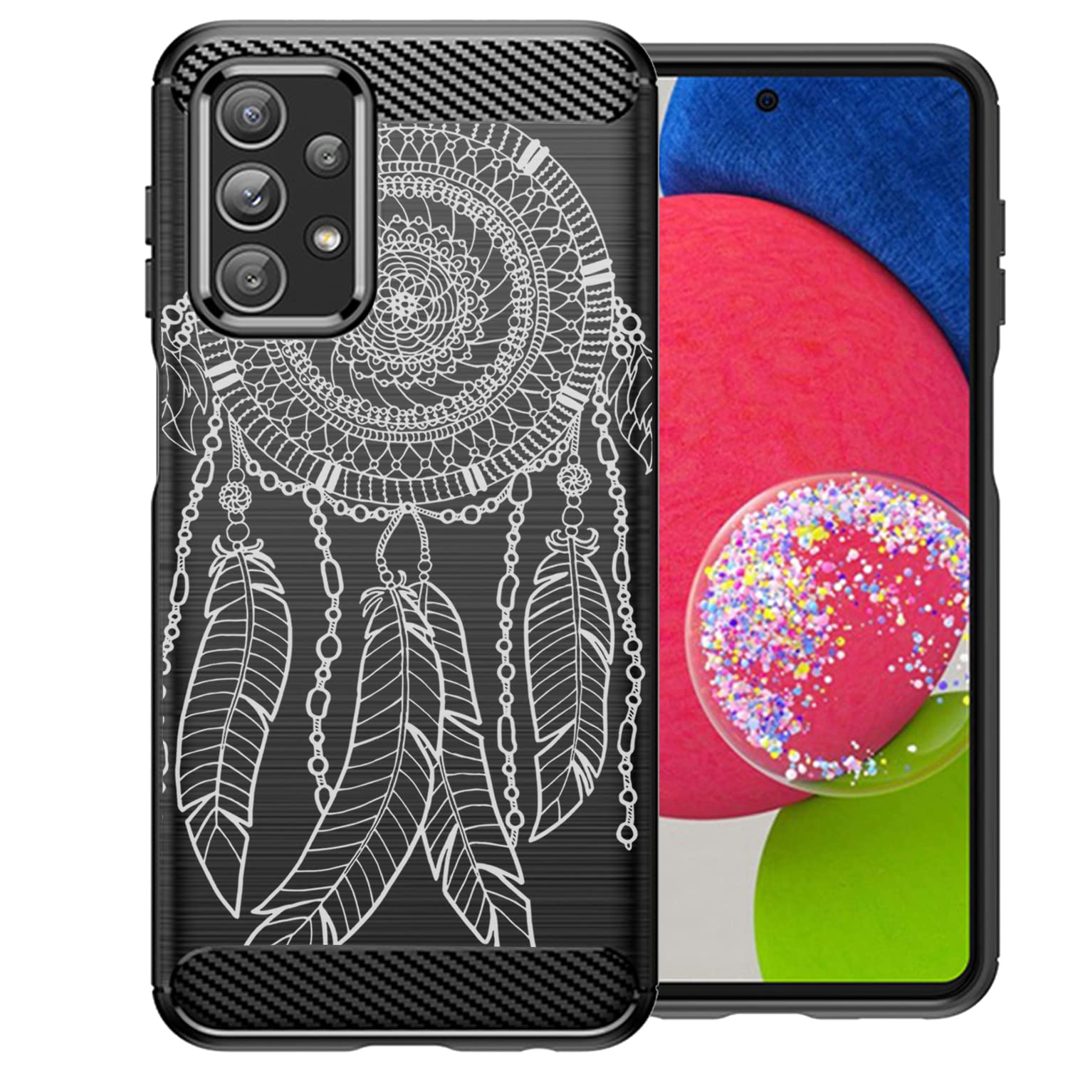 Casesondeck Case Compatible With [Samsung Galaxy A23 5G / A23 Case] Tribal Floral Matte Tpu Flexible Carbon Fiber Textured (Drea