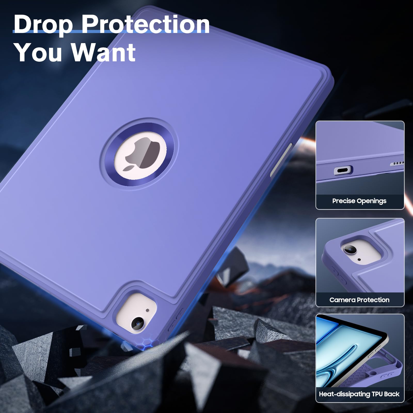 MoKo for iPad Air 13 Inch Case M2 2024/ iPad Pro 12.9 Case (6th/5th Gen 2022/2021) with Pencil Holder, Smart Protective Cover for iPad Air 13 inch with Back Trifold Stand, Auto Wake/Sleep, Lavender