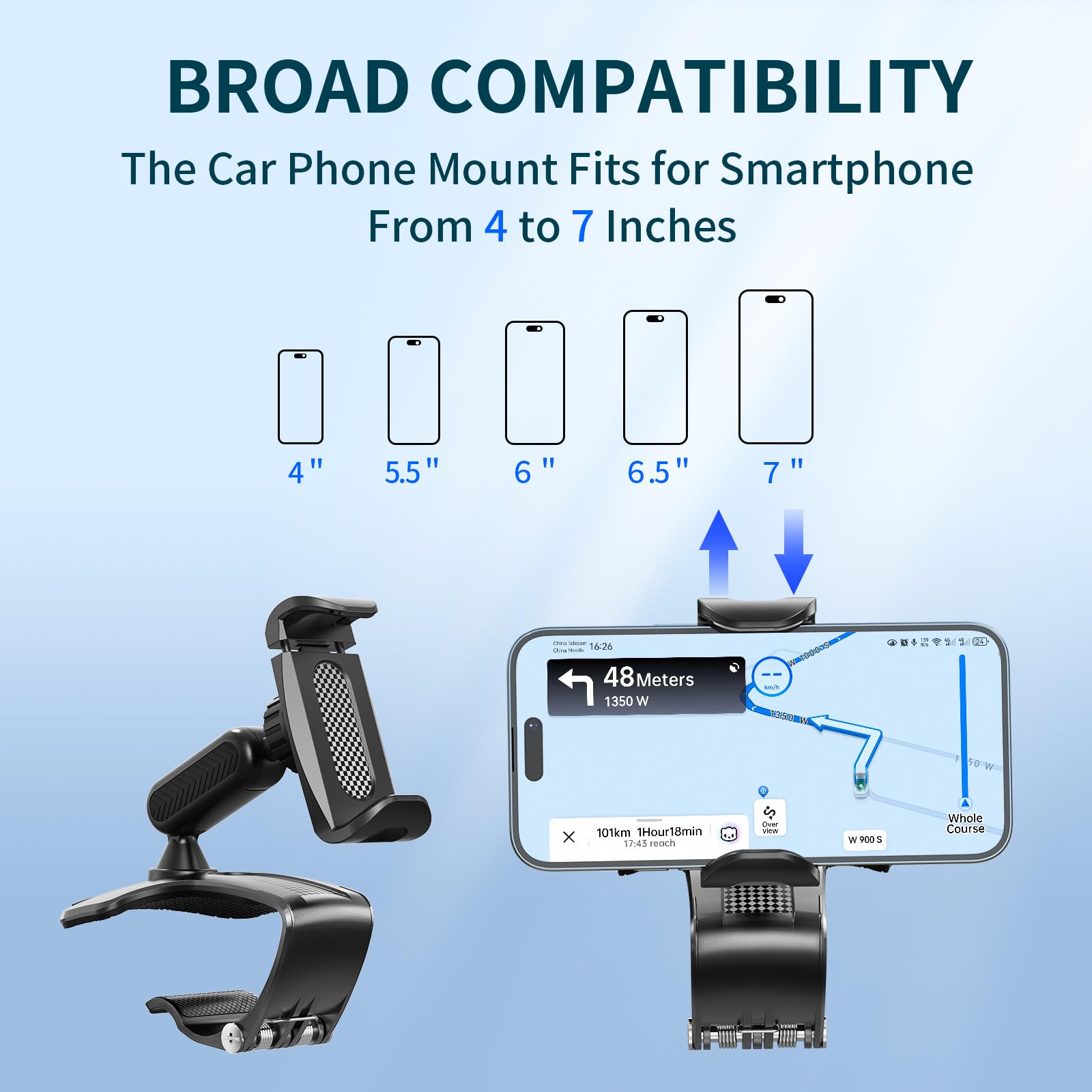 Nadrqqe Multifunctional Car Dashboard Mobile Phone Holder, 360 Degree Rotation Universal Dash Clip Cellphone Mount For 4-7 Inch