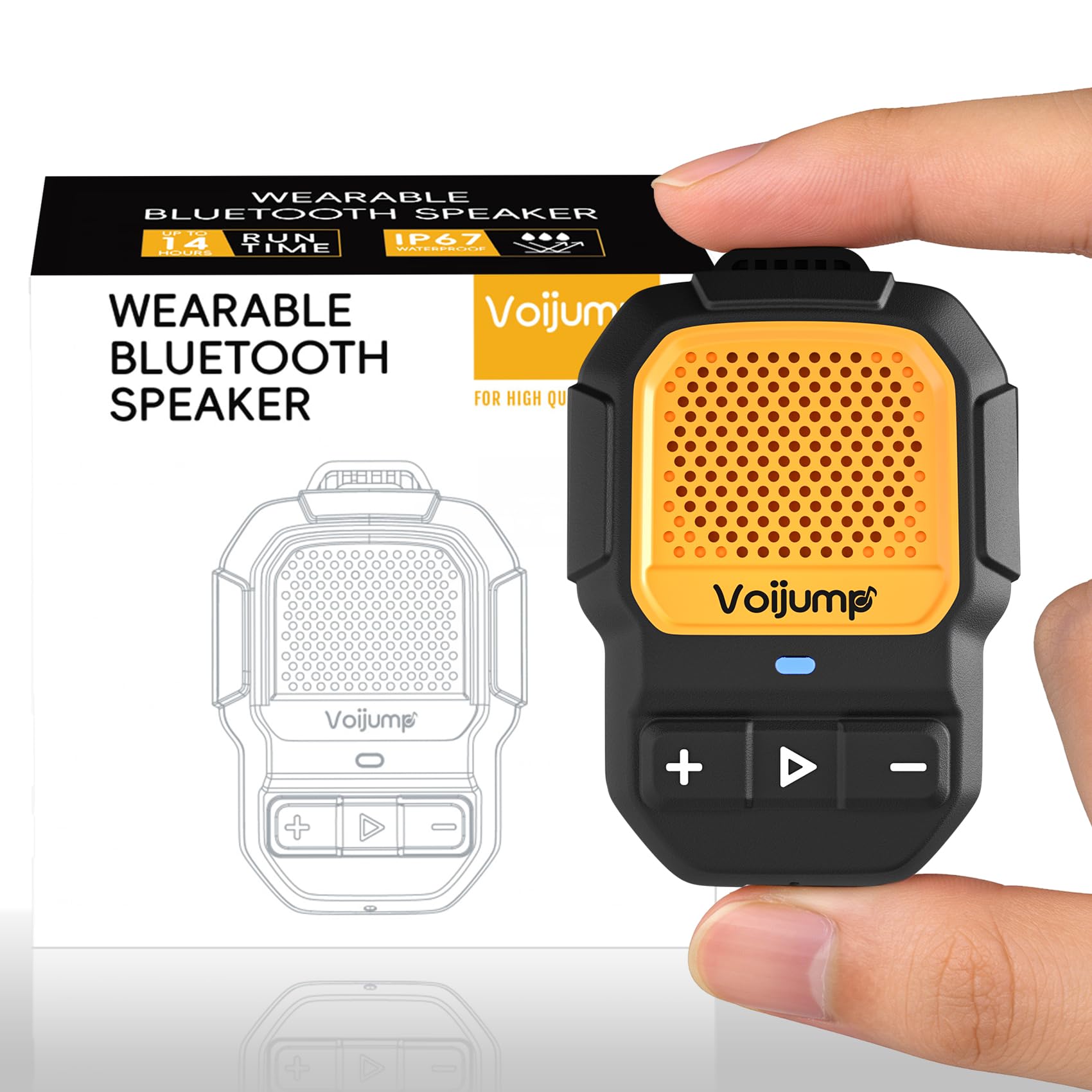 voijump Wearable Bluetooth Speaker, Mini ClipOn Wireless Jobsite Pro Dust & Water Resistant Portable Speaker, Builtin Mic for 