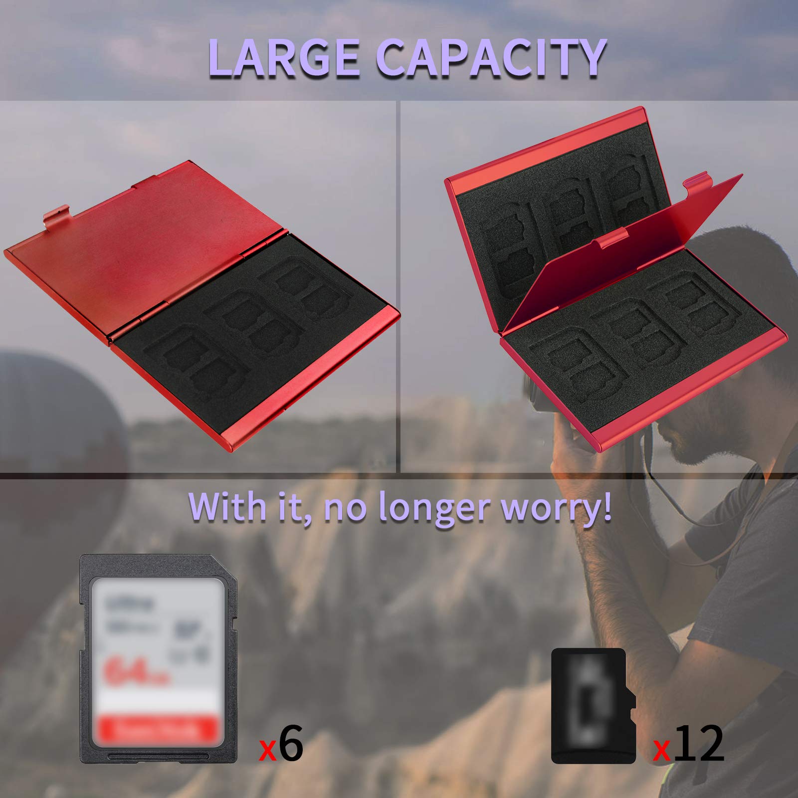 Sd Card Holder, Sd Card Case, Lavili Cf Memory Card Holder Case Aluminum Alloy Hard Shell, Double Layer Capacity For 6Sd Cards A