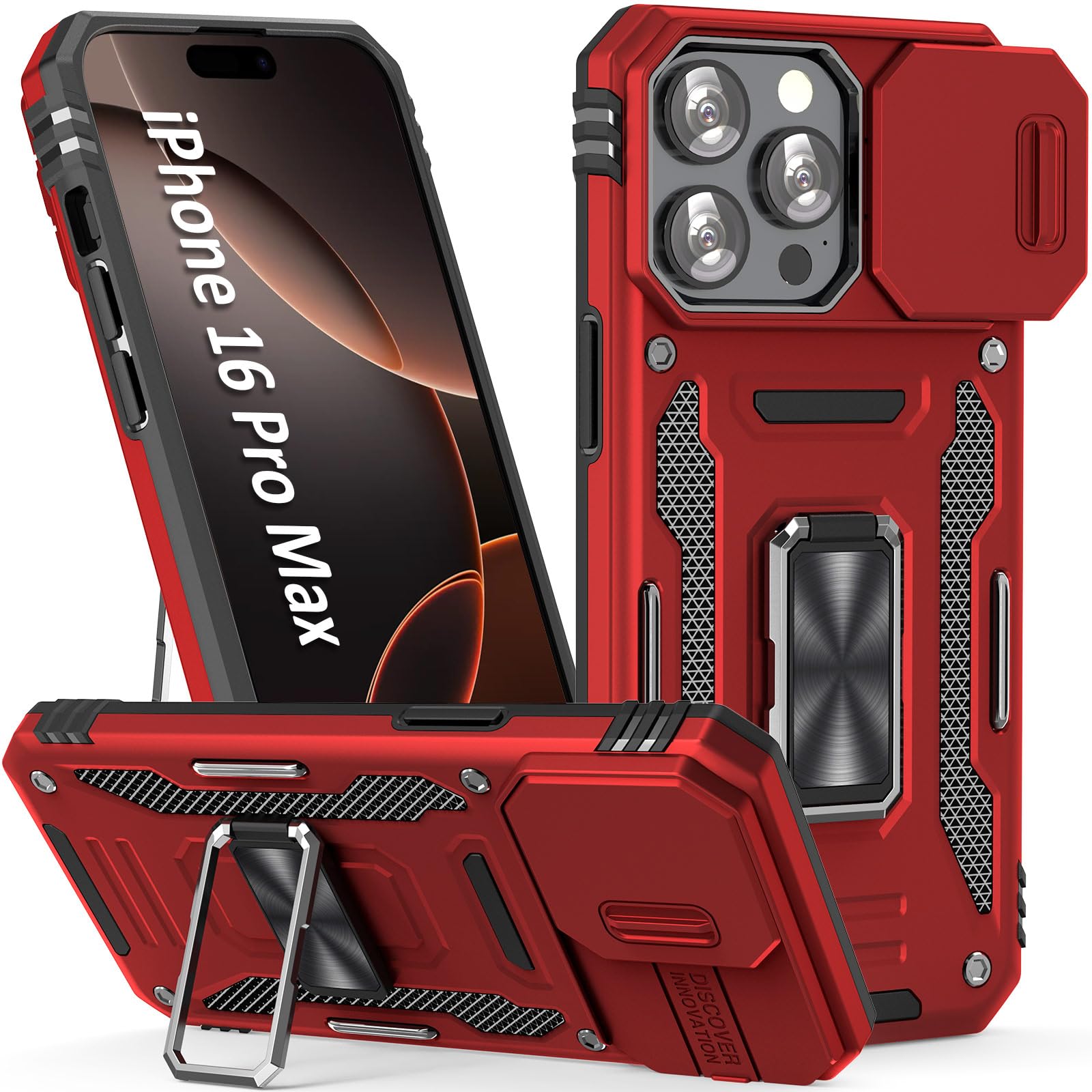 Sefing Phone Case For Iphone 16 Pro Max Case 16 Pro Max Phone Case With Slide Camera Cover, With Finger Ring Holder Stand, Fit M