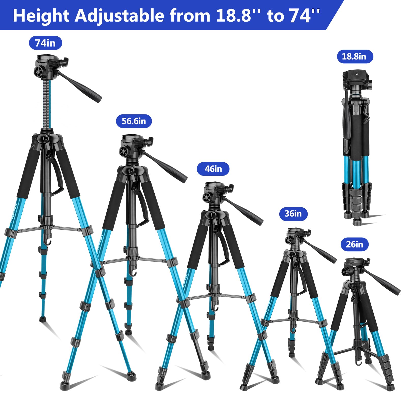 Aureday 74 Camera Tripod With Travel Bag,Cell Phone Tripod With Wireless Remote And Phone Holder, Compatible With Dslr Cameras,C