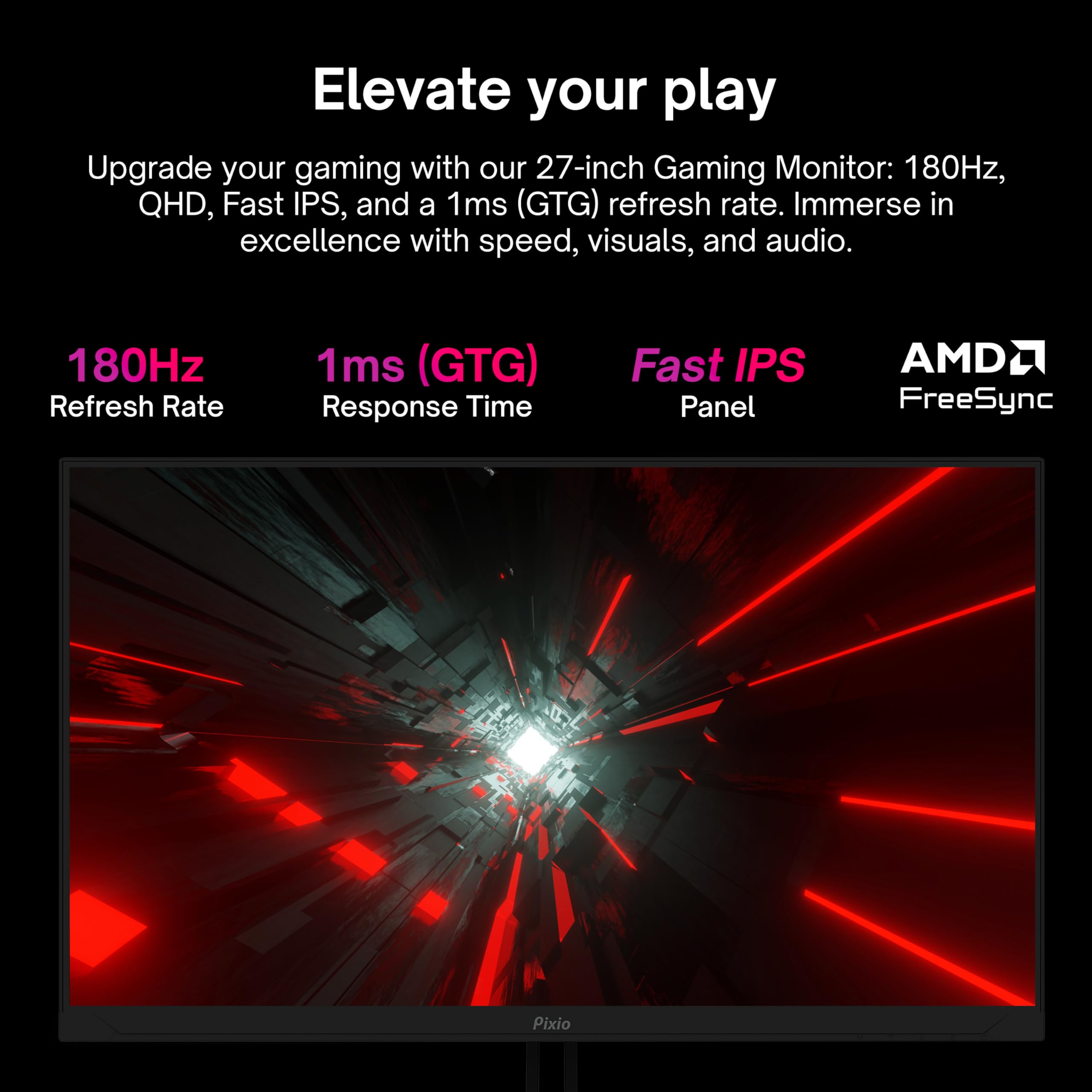 Pixio Px278 Wave 27 Inch 180Hz Refresh Rate Fhd 1440P Resolution Fast Ips Panel 1Ms Gtg Response Time Gaming Monitor With Freesy