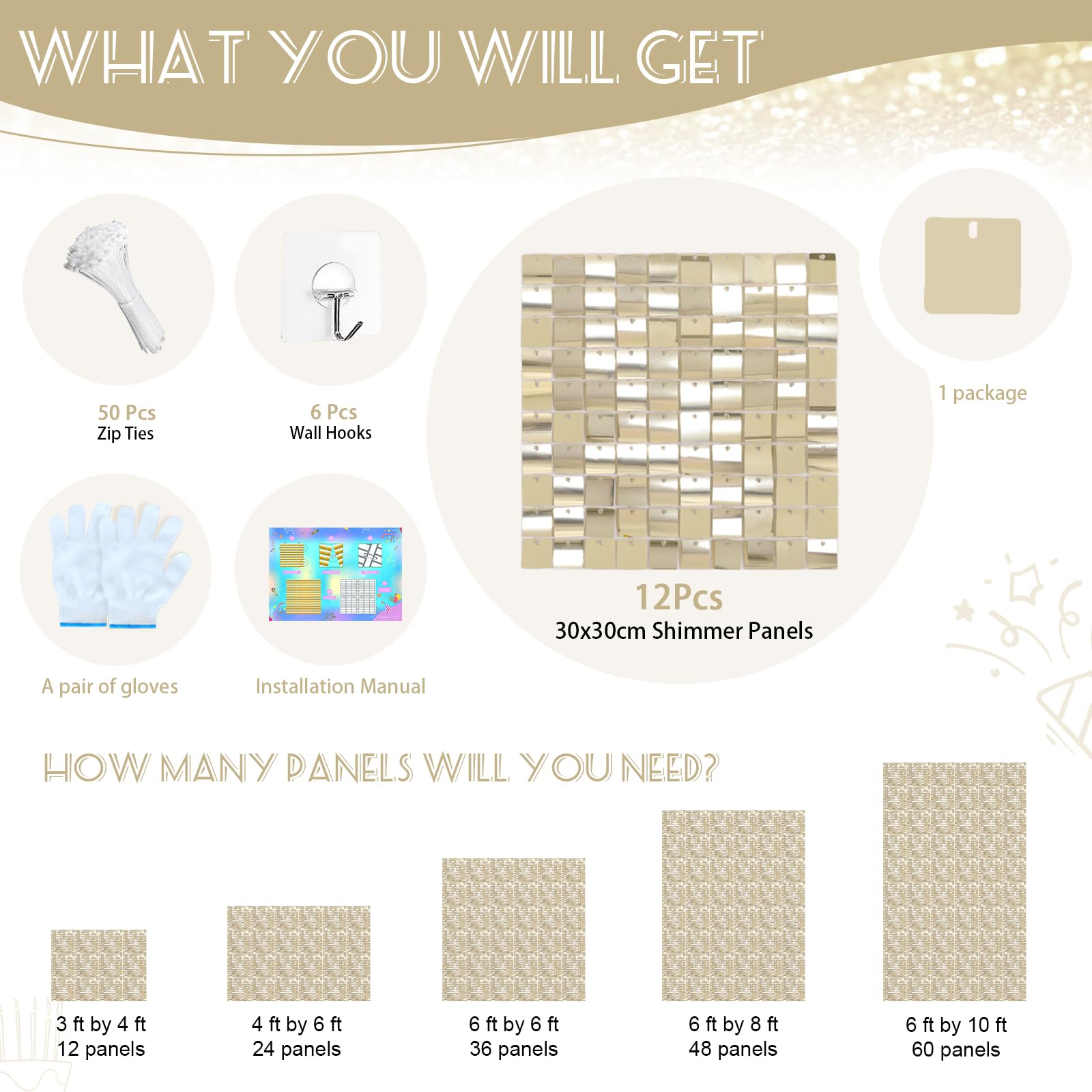 Light Gold Shimmer Wall Backdrop Sparkle Party Backdrop 3Ftx4Ft Sequin Wall Background For Birthday Anniversary Wedding Engageme