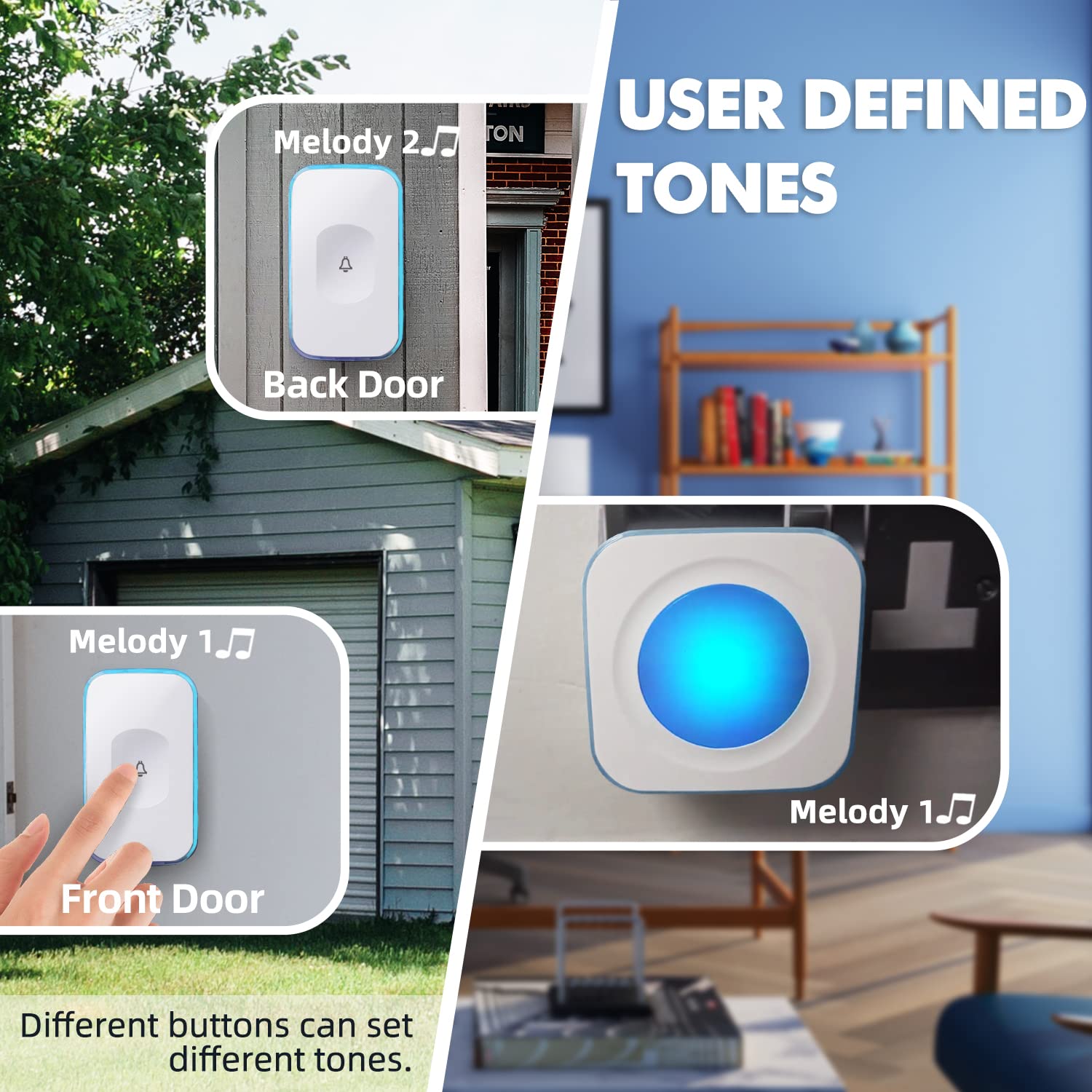 Wireless Doorbell Waterproof 1200 Feet Door Bell With 2 Buttons With Different Tones Operating At 36 Melodies 4 Volume Levels Fl