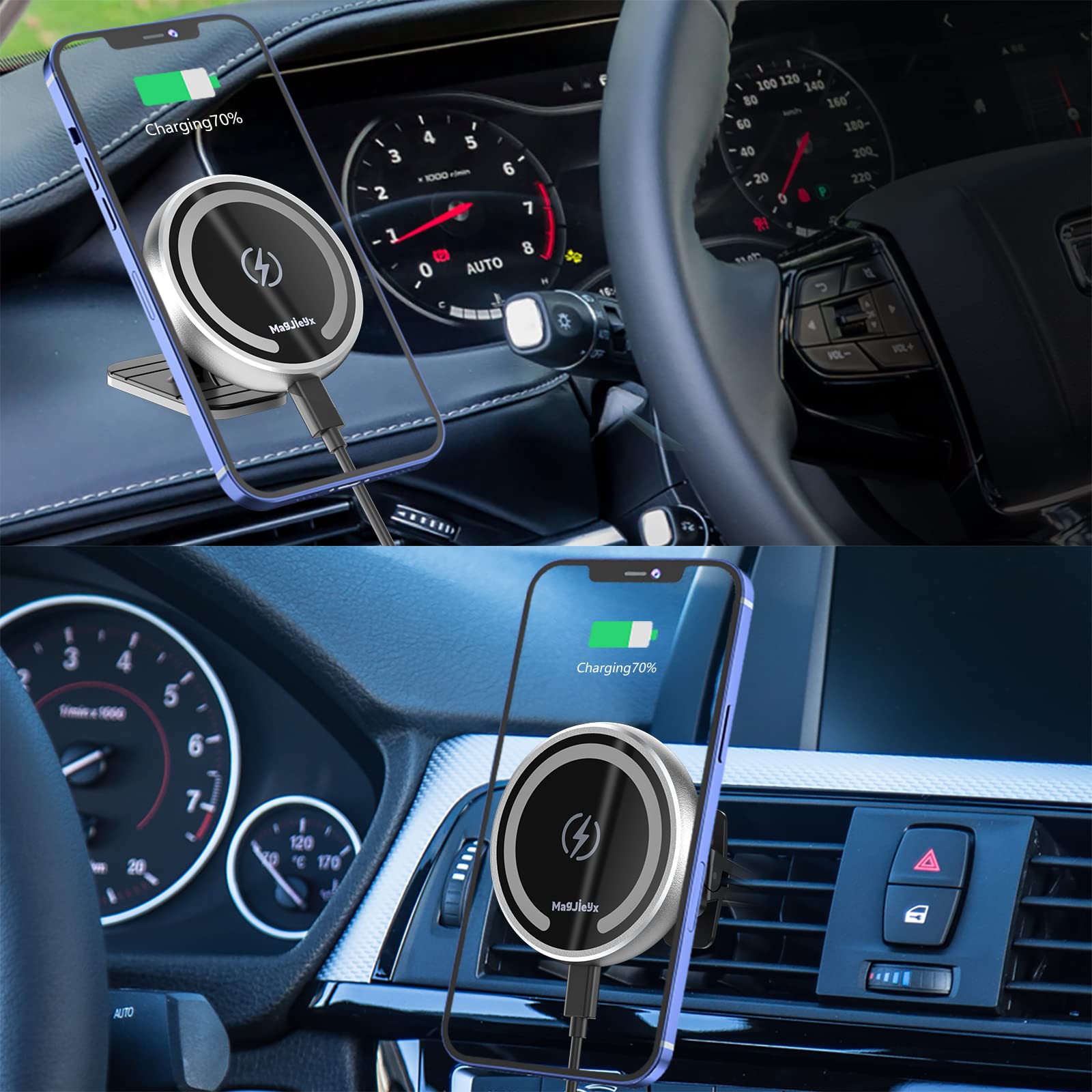 Magjieyx For Magnetic Magsafe Car Charger Mount, Wireless 15W Fast Charging Phone Holder Compatible With Iphone16,15,14 Pro Max,