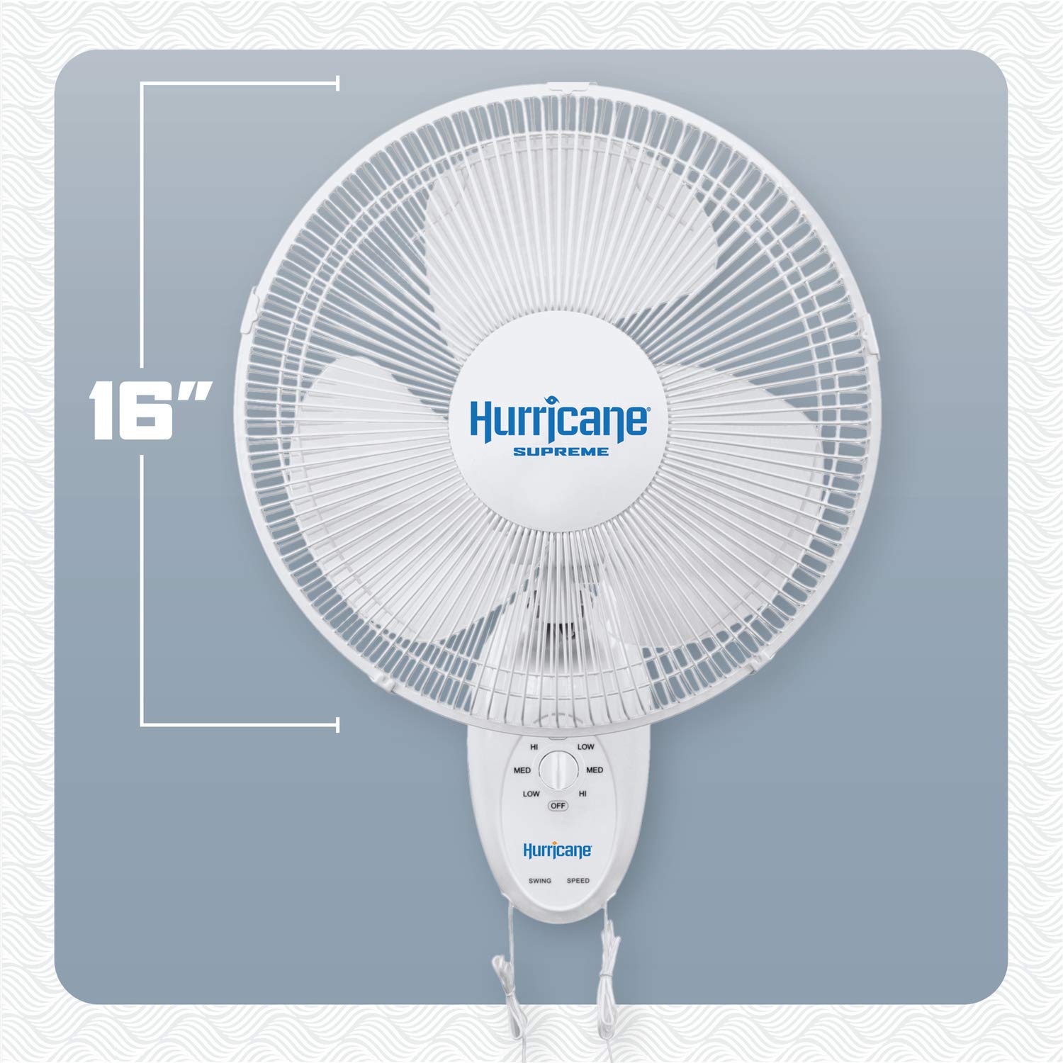 Hurricane Supreme 16'' Oscillating Wall Mount Fan   Space Saving, Powerful & Quiet 3 Speed Airflow, Adjustable Tilt For Home, Ga