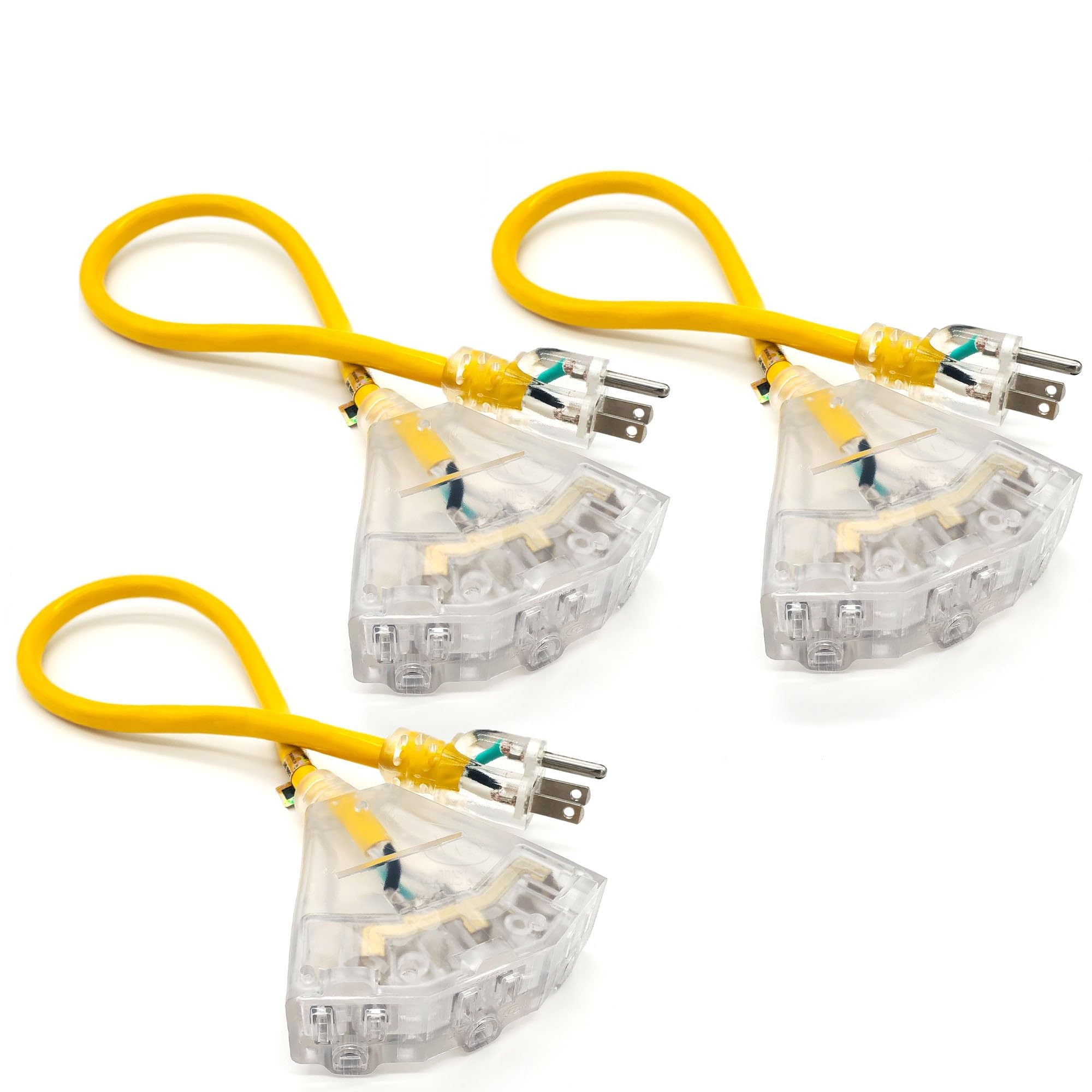 3 Pack   2 Ft   12 Gauge Heavy Duty Extension Cord   3 Outlet Lighted Sjtw   Indoor/Outdoor Extension Cord By Watt'S Wires   2'
