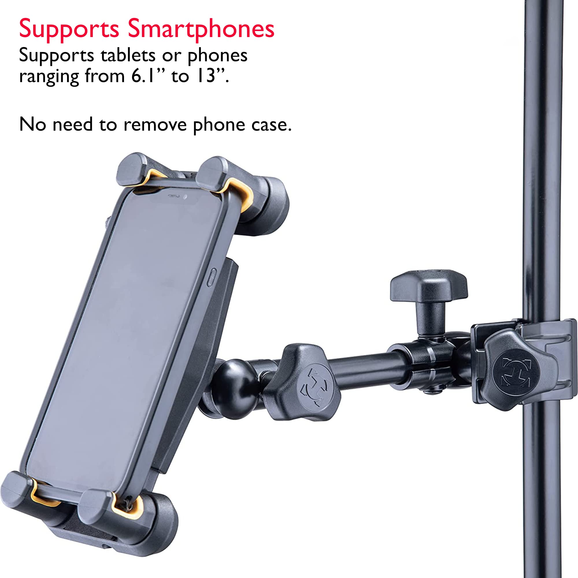 Hercules Dg307B Adaptive Series 2 In 1 Smartphone/ Tablet Holder, 6.1    To 13   , Attaches To Desk, Round & Square Tubes, W/ A