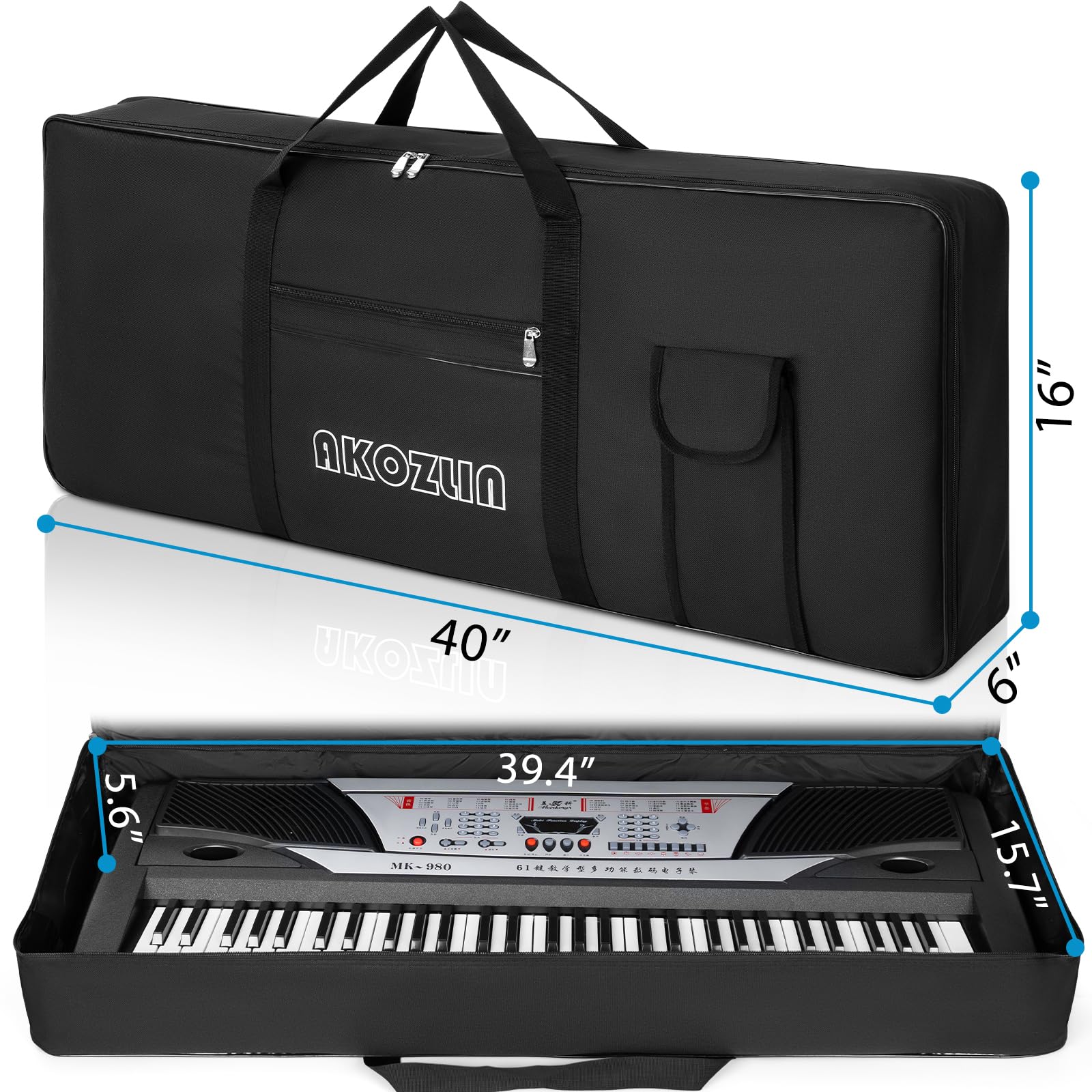 Akozlin 61 Keys Portable Padded Keyboard Case,Dimension 40''X6''X16'', Electric Piano Keyboard Gig Bag (Black)