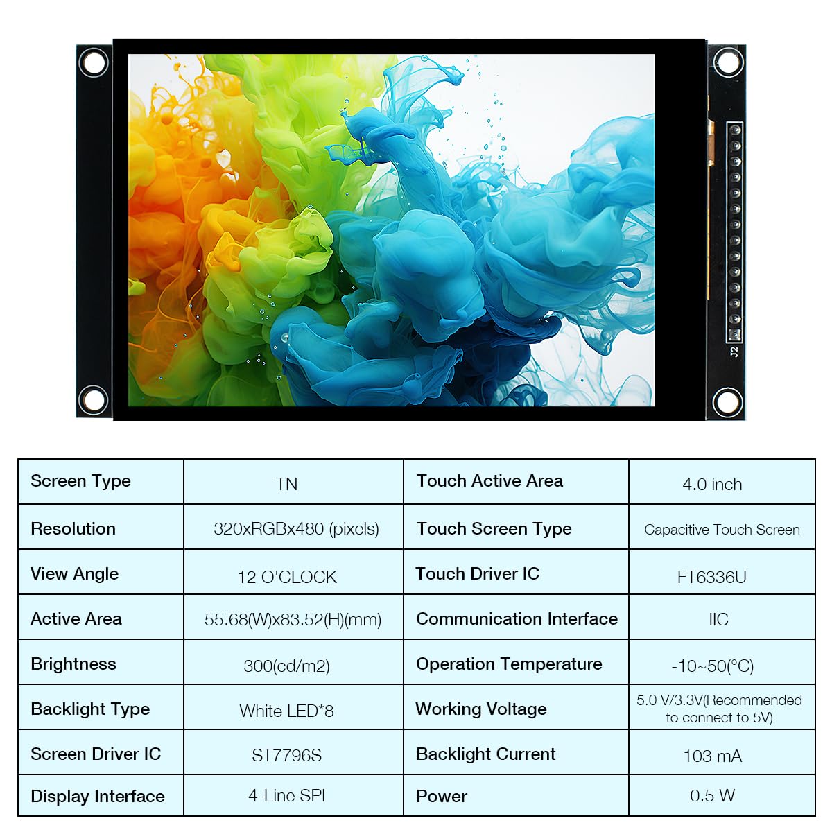 Hosyond 4.0 Inch 320X480 Tn Capacitive Touch Screen Lcd Display Module Spi Serial St7796S Driver For Arduino R3/Mega2560
