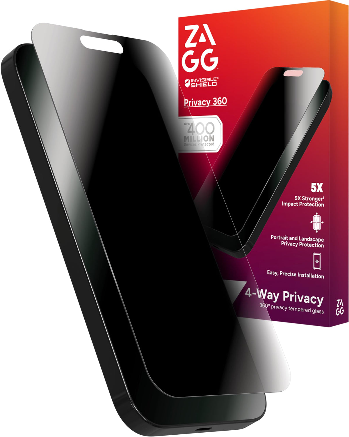 Zagg Glass Elite Privacy 360 Screen Protector For Iphone 16/15   4 Way Privacy, Ultra Strong Tempered Glass, 5X Stronger, Invisi