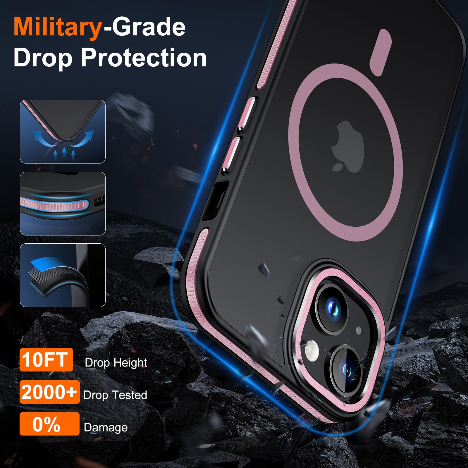 Jame For Iphone 15 Case, Iphone 15 Phone Case With 2 Glass Screen Protectors, [Compatible With Magsafe], [Military Grade Protect