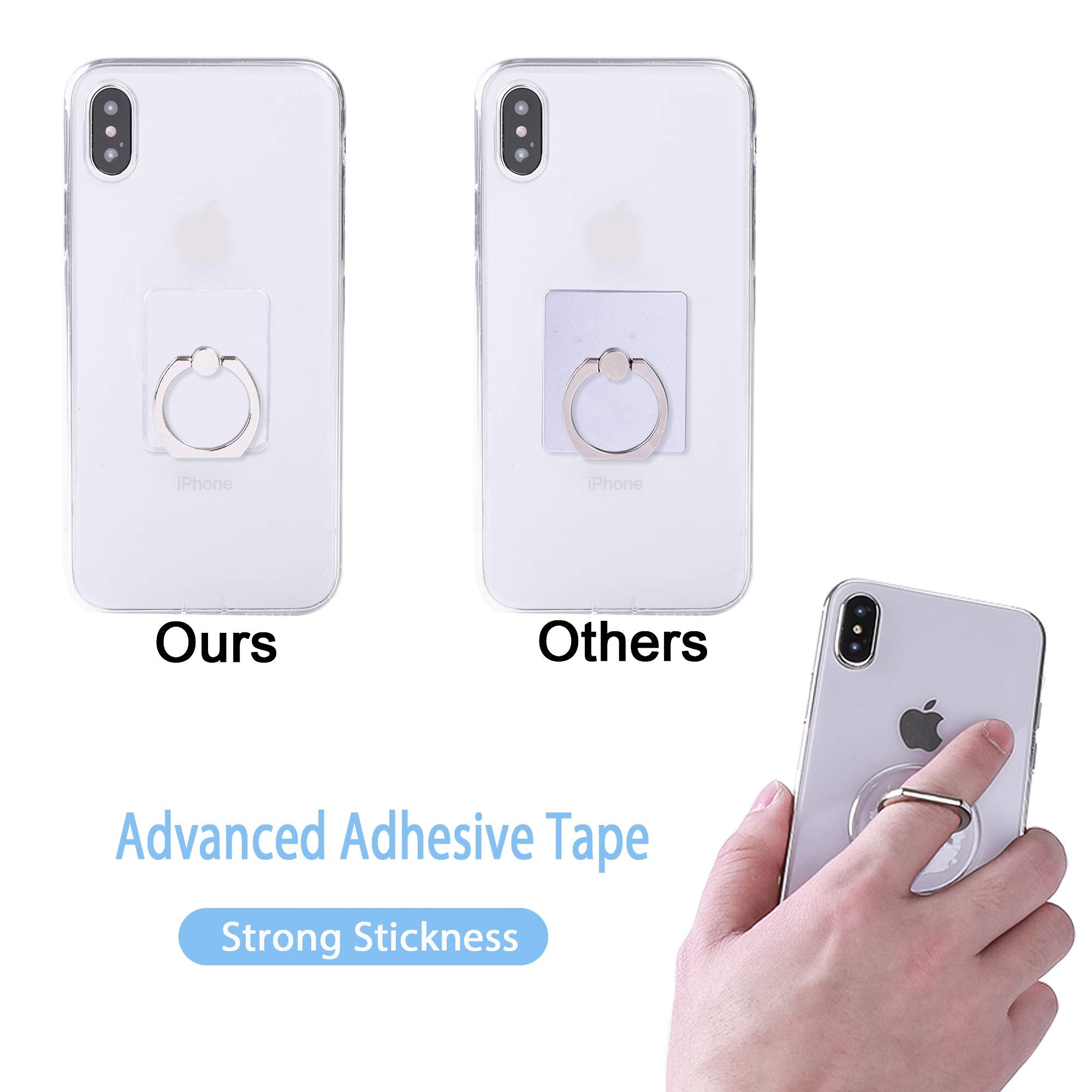 Cell Phone Ring Holder Stand Transparent Finger Grip Loop 360 Degree Rotation Finger Ring Stand (4 X Black)