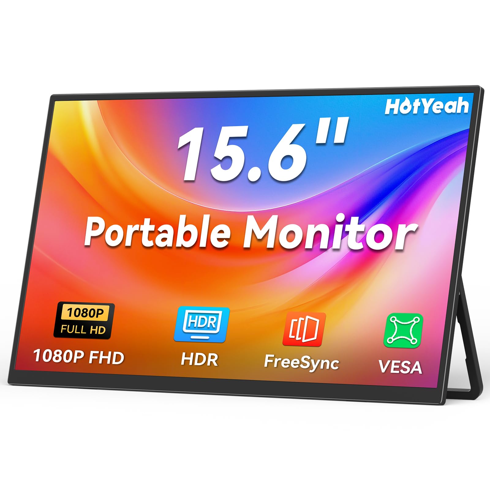 HotYeah Portable Monitor, 15.6-in 1080P FHD Laptop Monitor USB-C HDMI External Computer Display HDR FreeSync IPS w/Kickstand & S